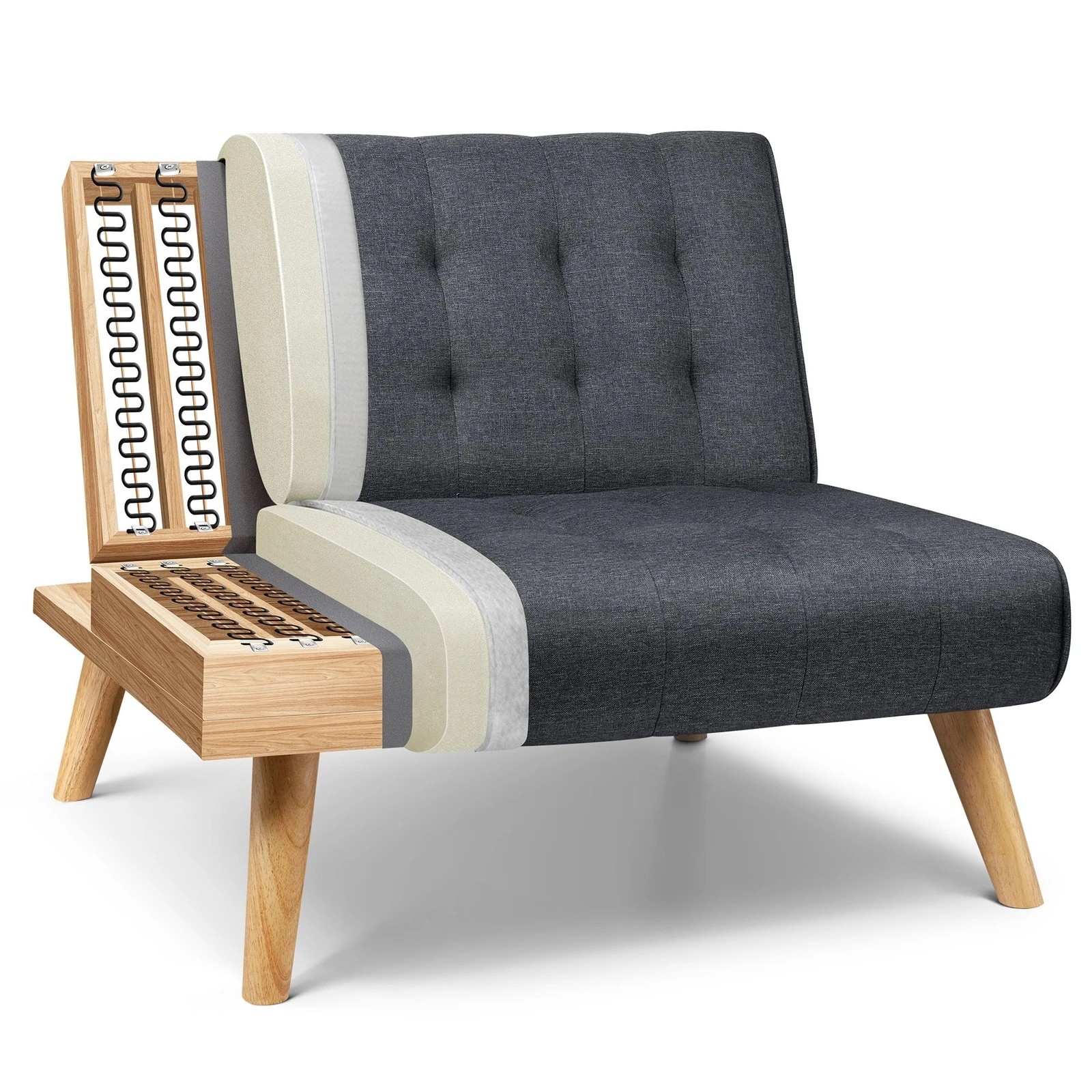 9 Alfordson Sofa Bed Lounge Chair Couch Single Seater Recliner Fabric - Grey, 9 of 10