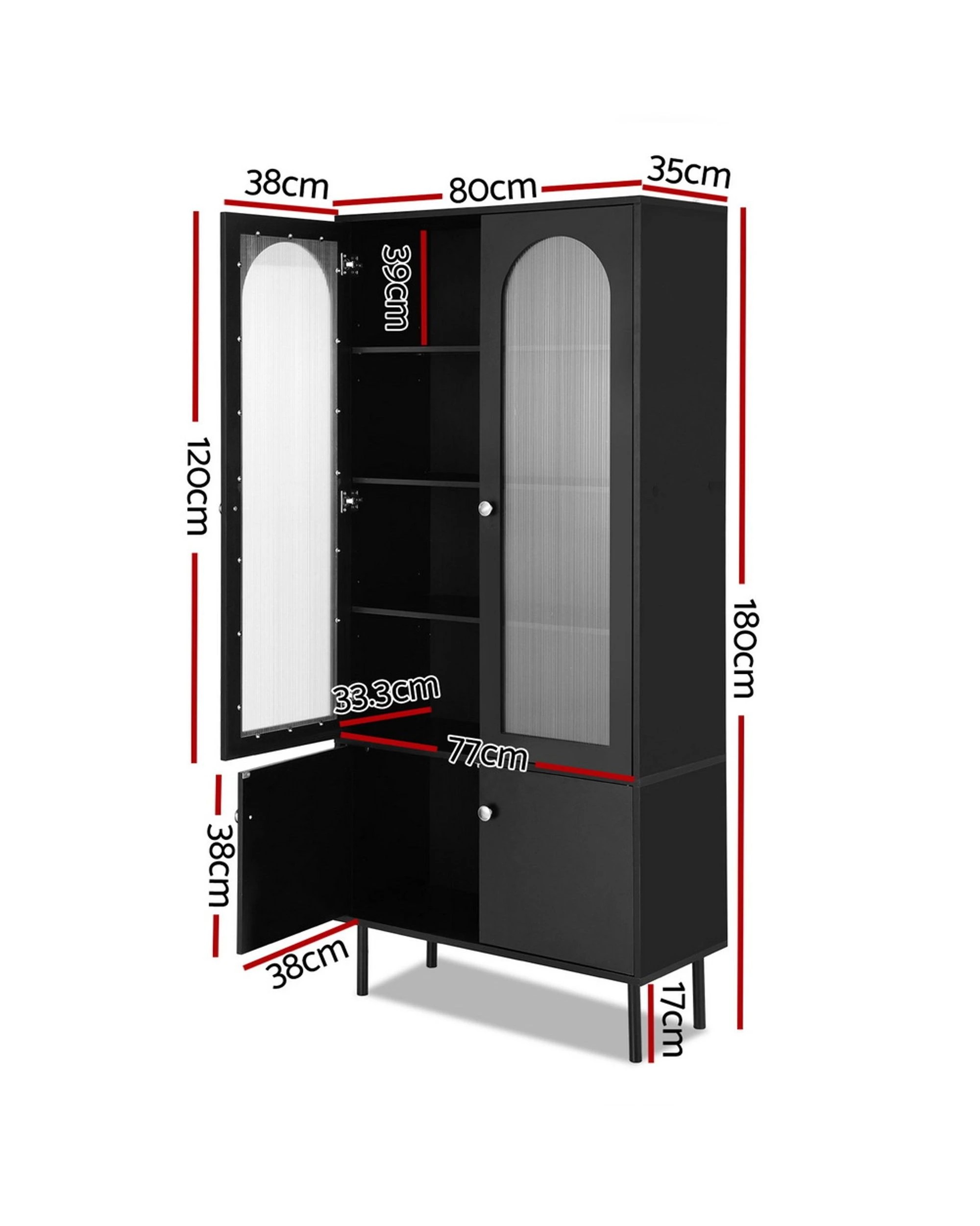 2 Artiss Buffet Sideboard Cupboard Cabinet - Black, 2 of 6