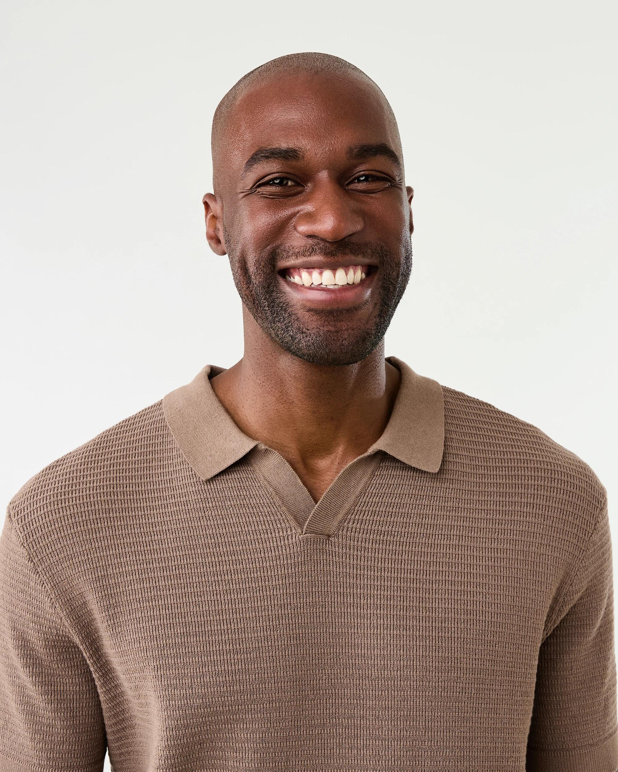 4 True Knit Textured Polo Shirt Brn Toffee, 4 of 6