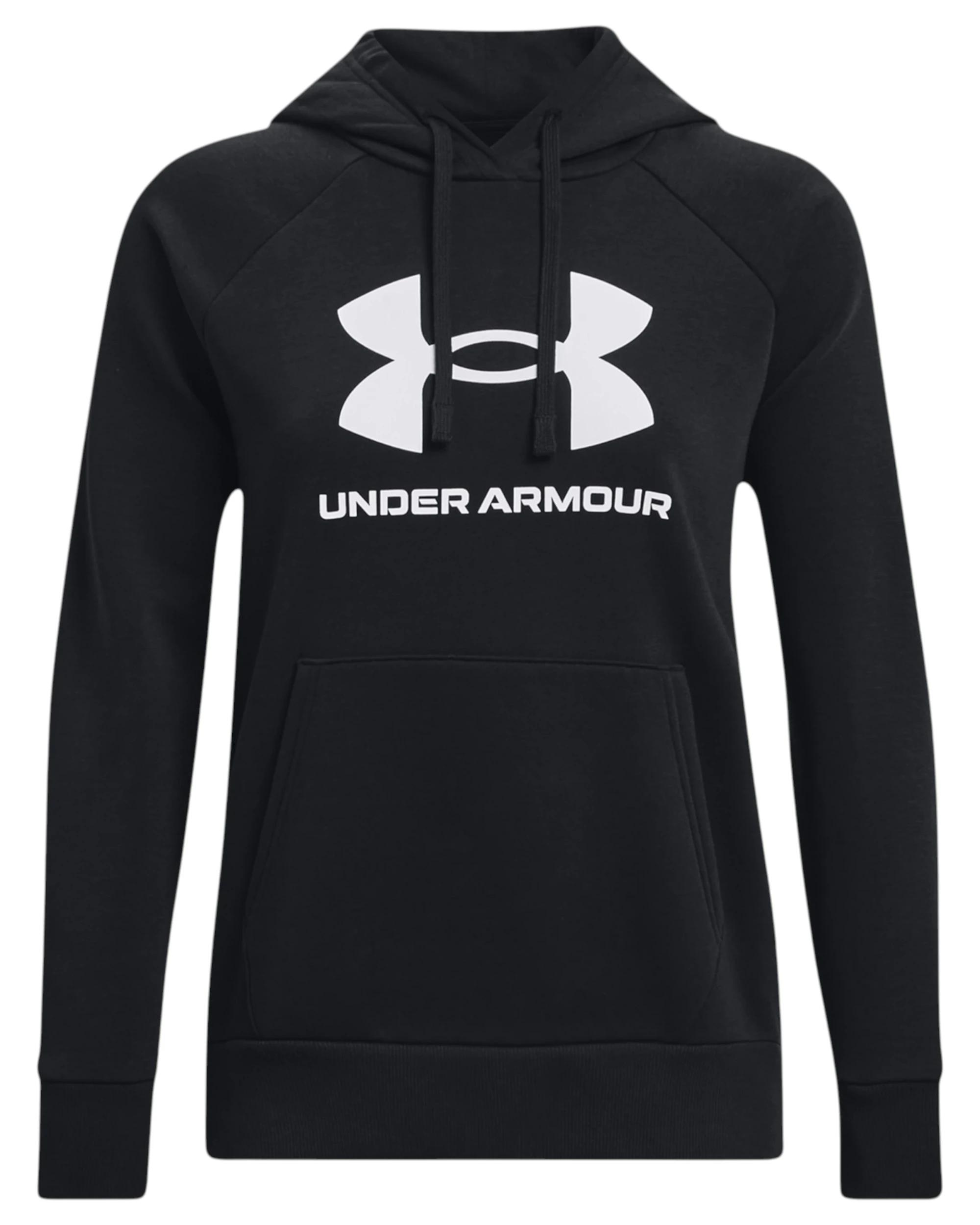 1 Under Armour Womens Rival Fleece Black/ White Big Logo Hoodie BLACK, 1 of 6