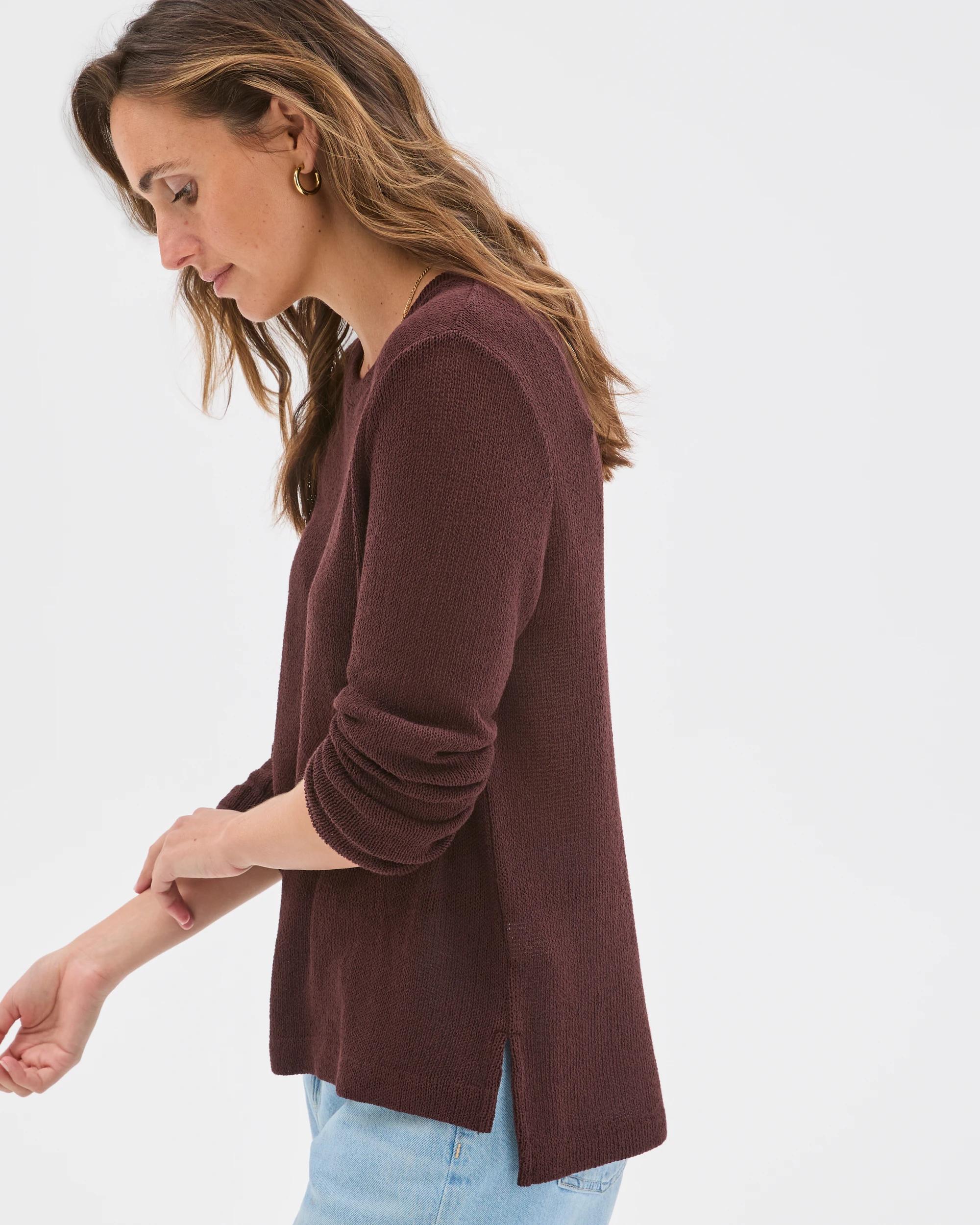 4 Target Woman Australian Cotton Blend Long Sleeve Step Hem Textured Knit Top CHOCOLATE PLUM, 4 of 7