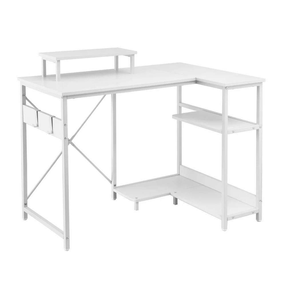 1 Artiss Computer Desk L-Shape Home Office Study Table Open Shelves  100CM - White, 1 of 6