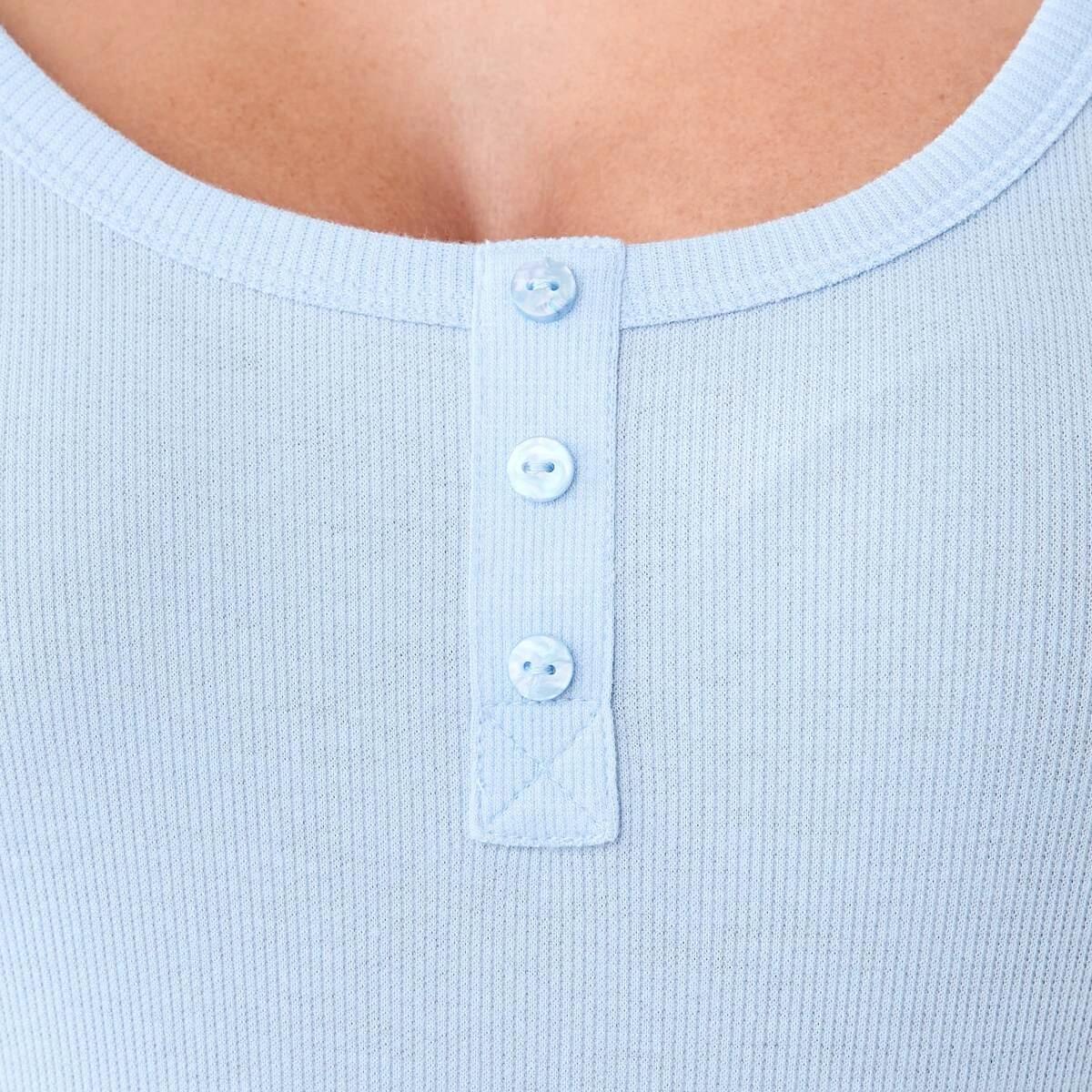 6 Long Sleeve Rib Henley Top Windy Blue, 6 of 6