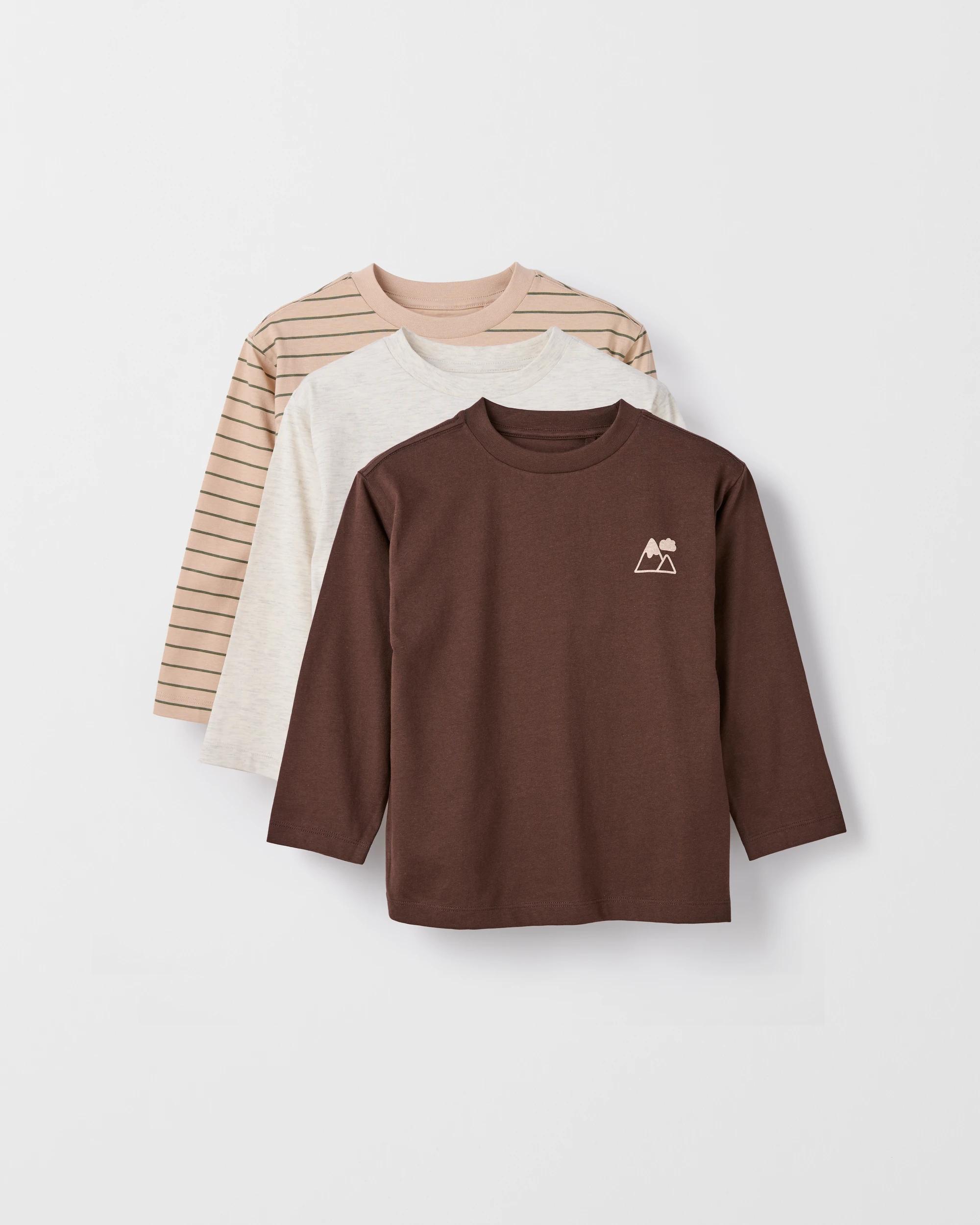 1 Target Kids Australian Cotton 3 Pack Long Sleeve T-Shirts BROWN, 1 of 5