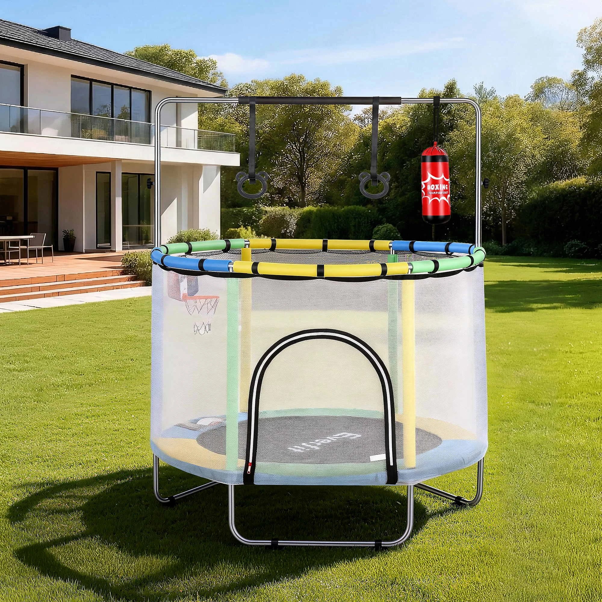 5 Everfit 55inch Trampoline Kids Rebounder with Basketball Set Sandbag Boxing Game Wristband Hand Ring - Multi, 5 of 9