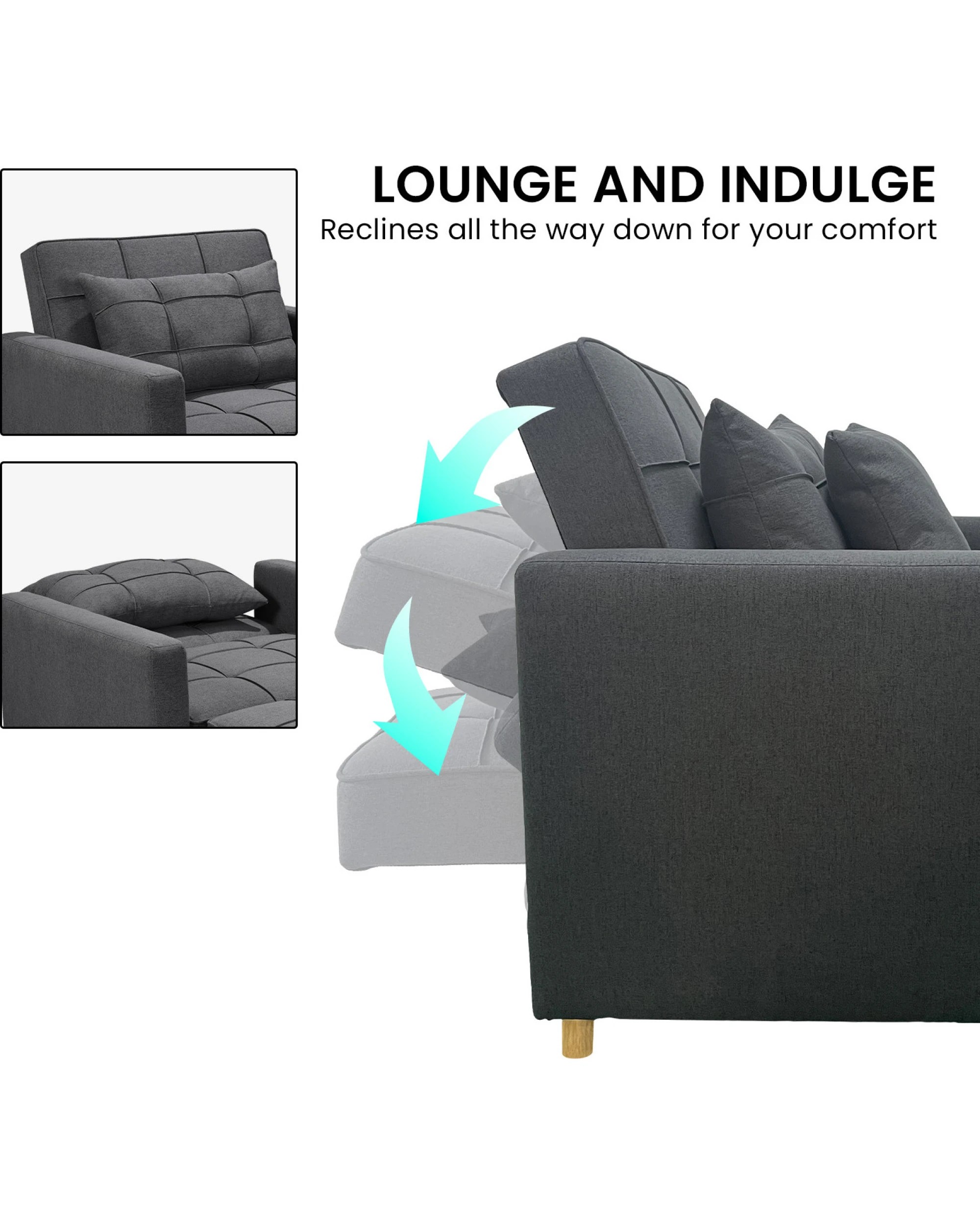 10 Suri 3-in-1 Convertible Lounge Chair Bed By Sarantino - Dark Grey, 10 of 10