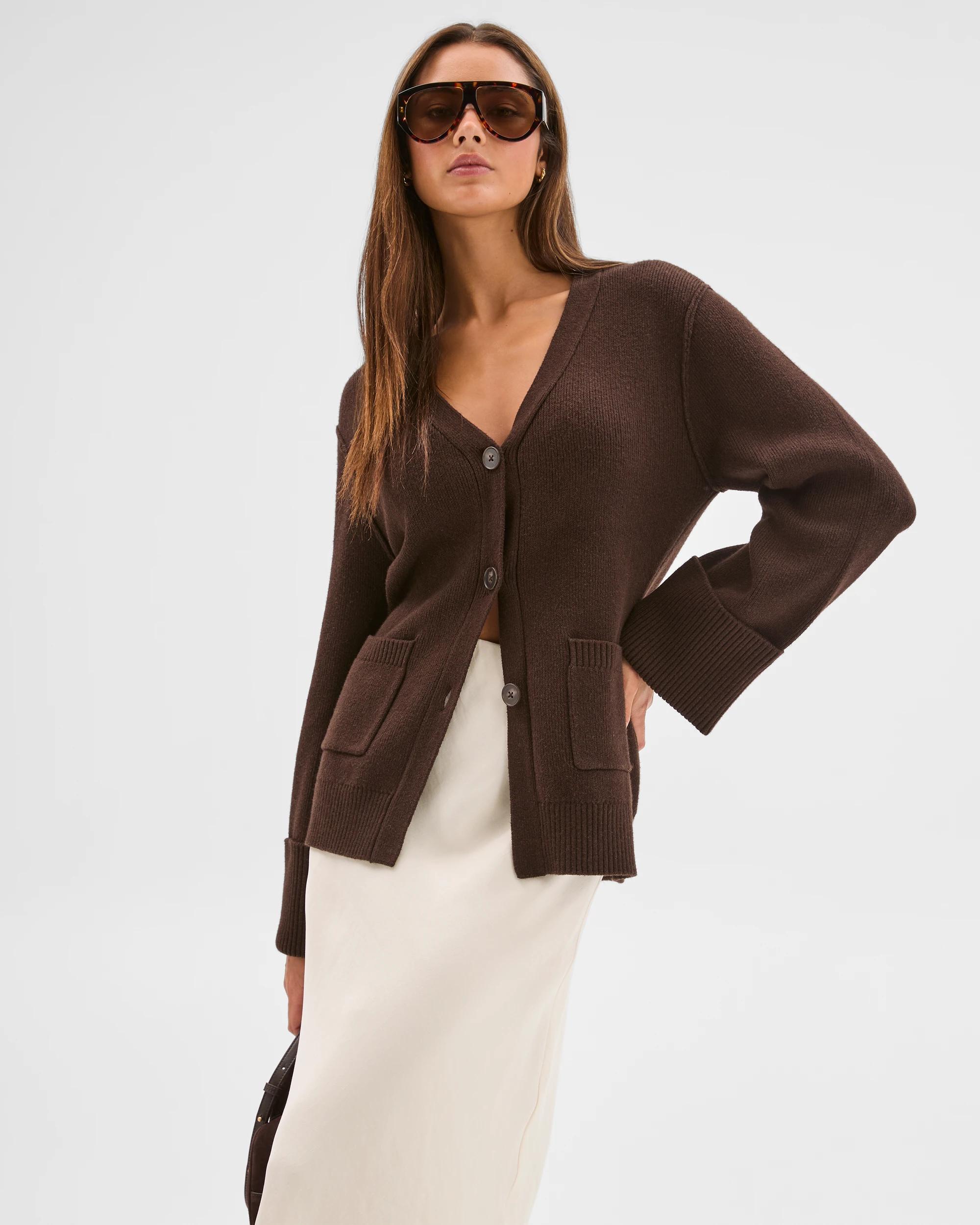 1 Lily Loves Australian Cotton Blend Longline Cardigan TRUFFLE, 1 of 8