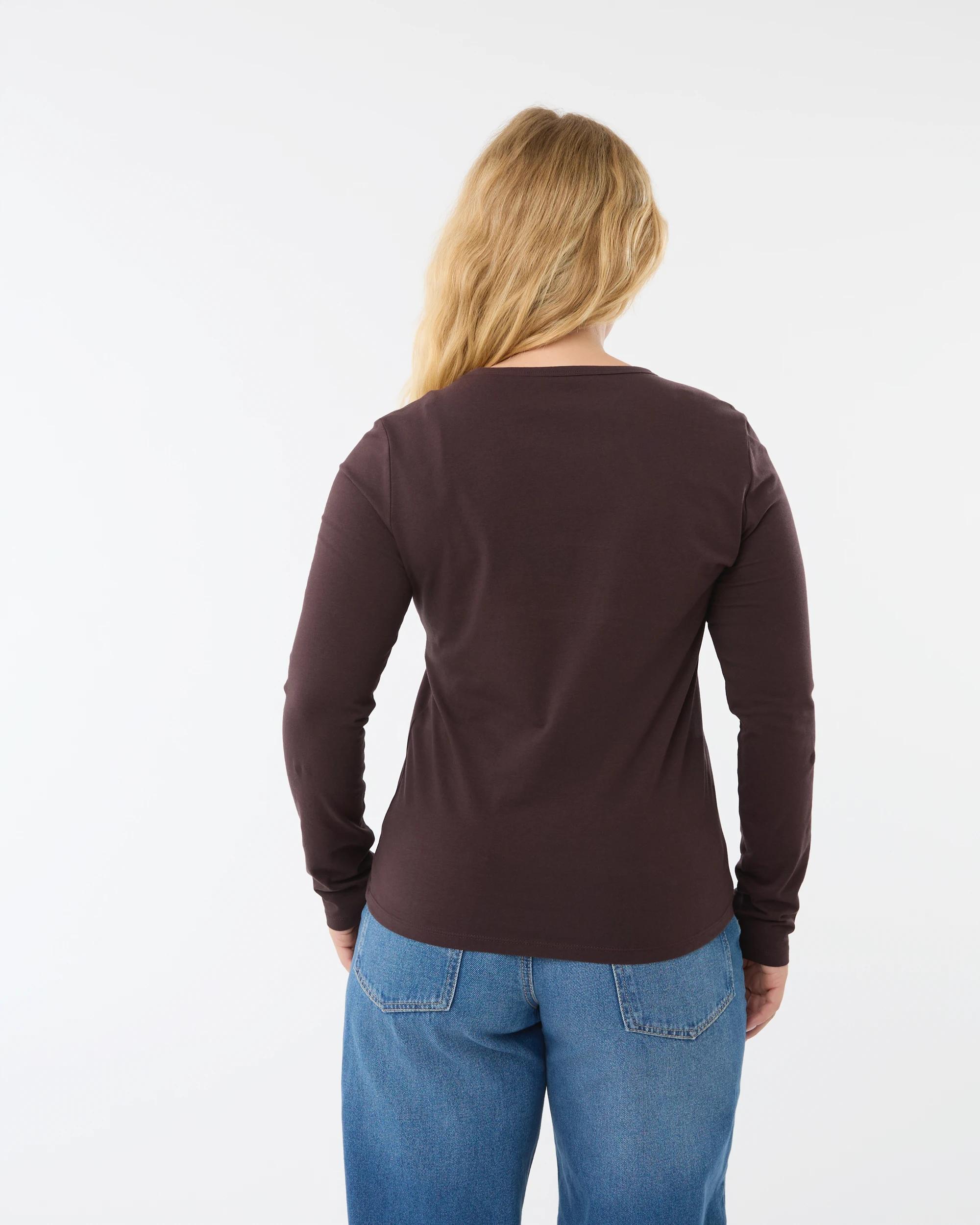 3 Long Sleeve Stretch Crew Neck T-shirt Choc Plum, 3 of 6