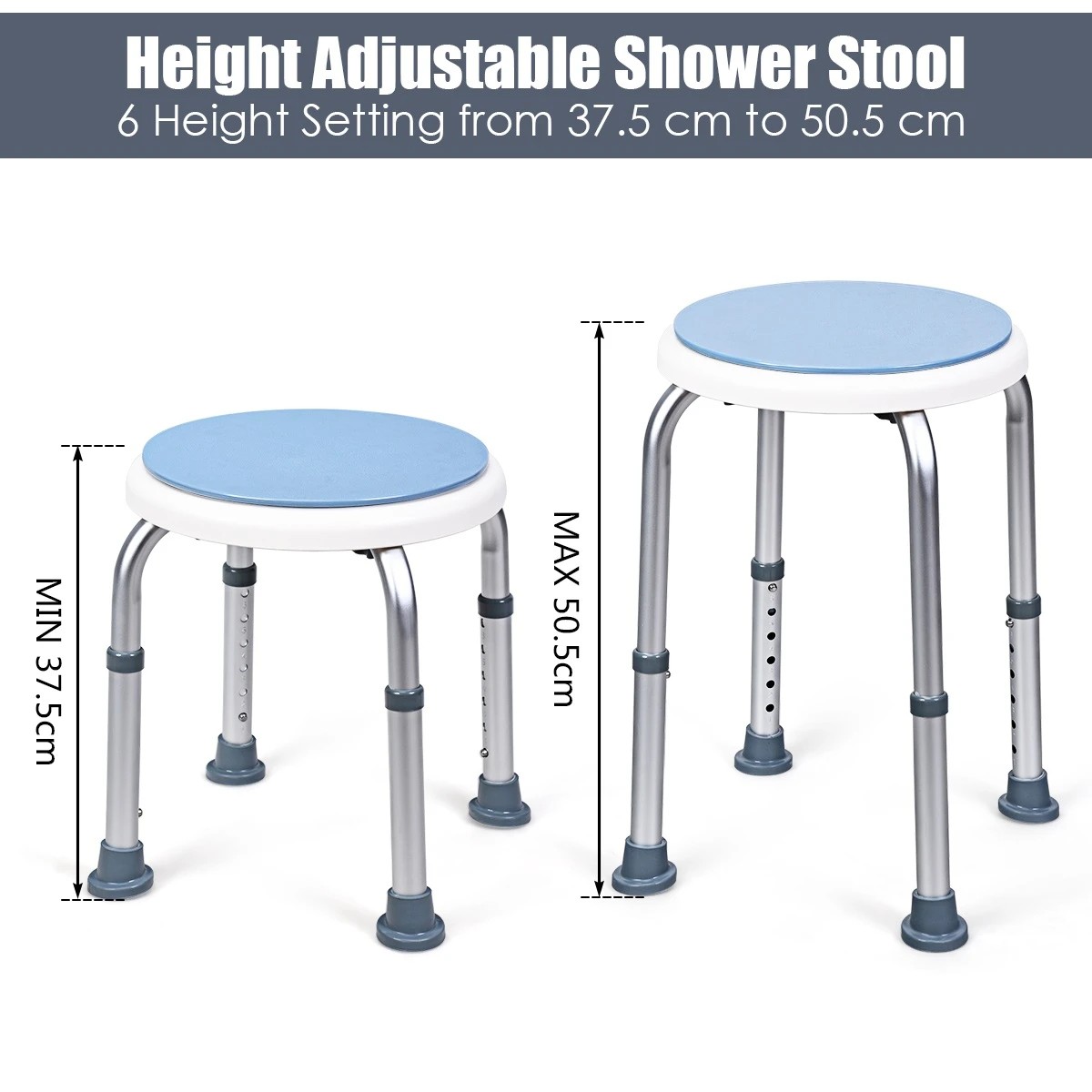 2 Costway 360° Rotating Shower Stool Aluminum Bath Chair for Senior, 2 of 9