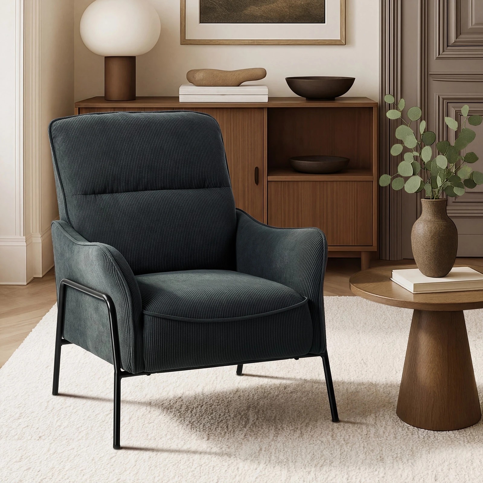 3 Oikiture Armchair Velvet Fabric Lounge Chair Accent Chair - Grey, 3 of 9