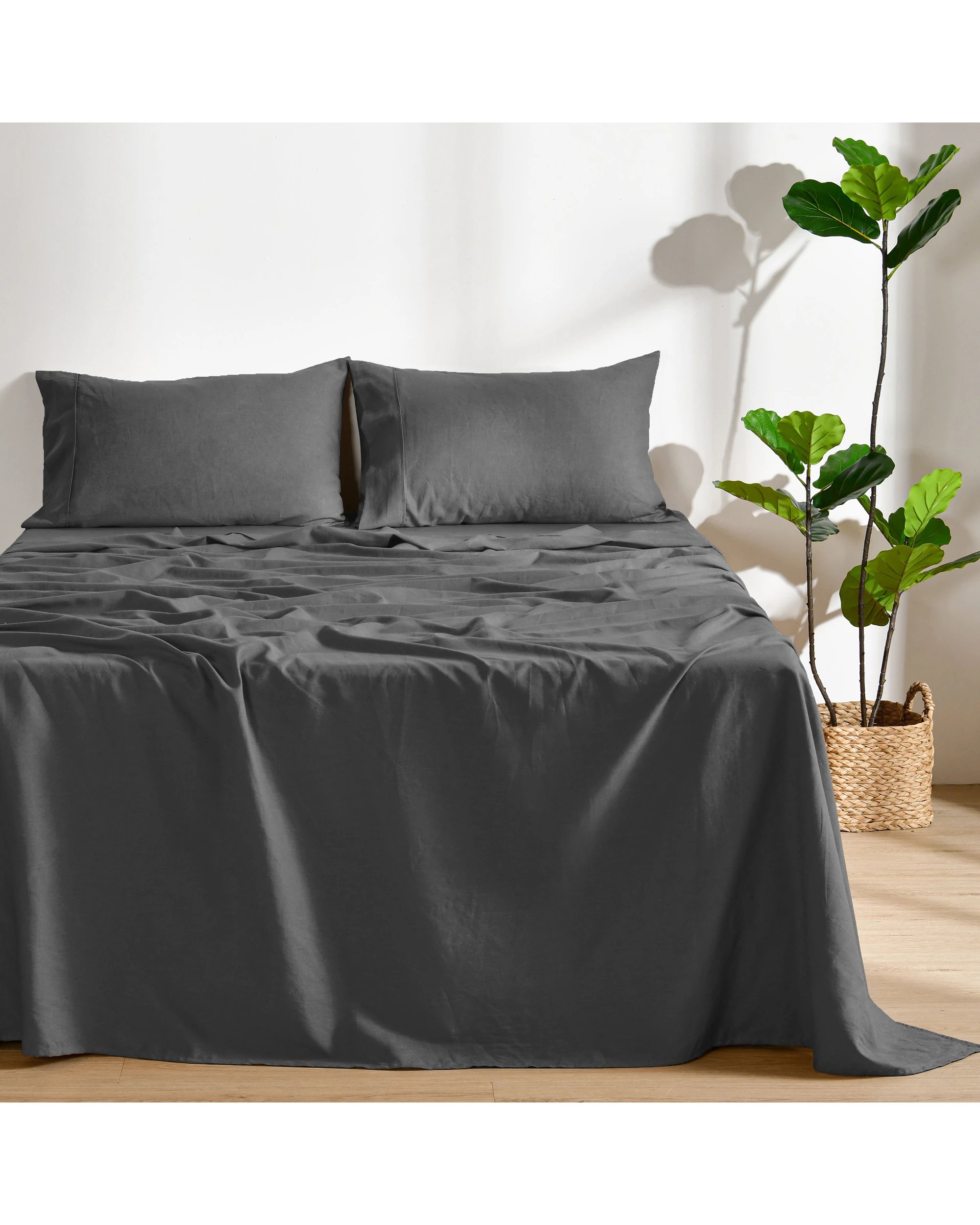 1 Dreamaker Linen Cotton Sheet Set - Queen Bed - Charcoal, 1 of 9