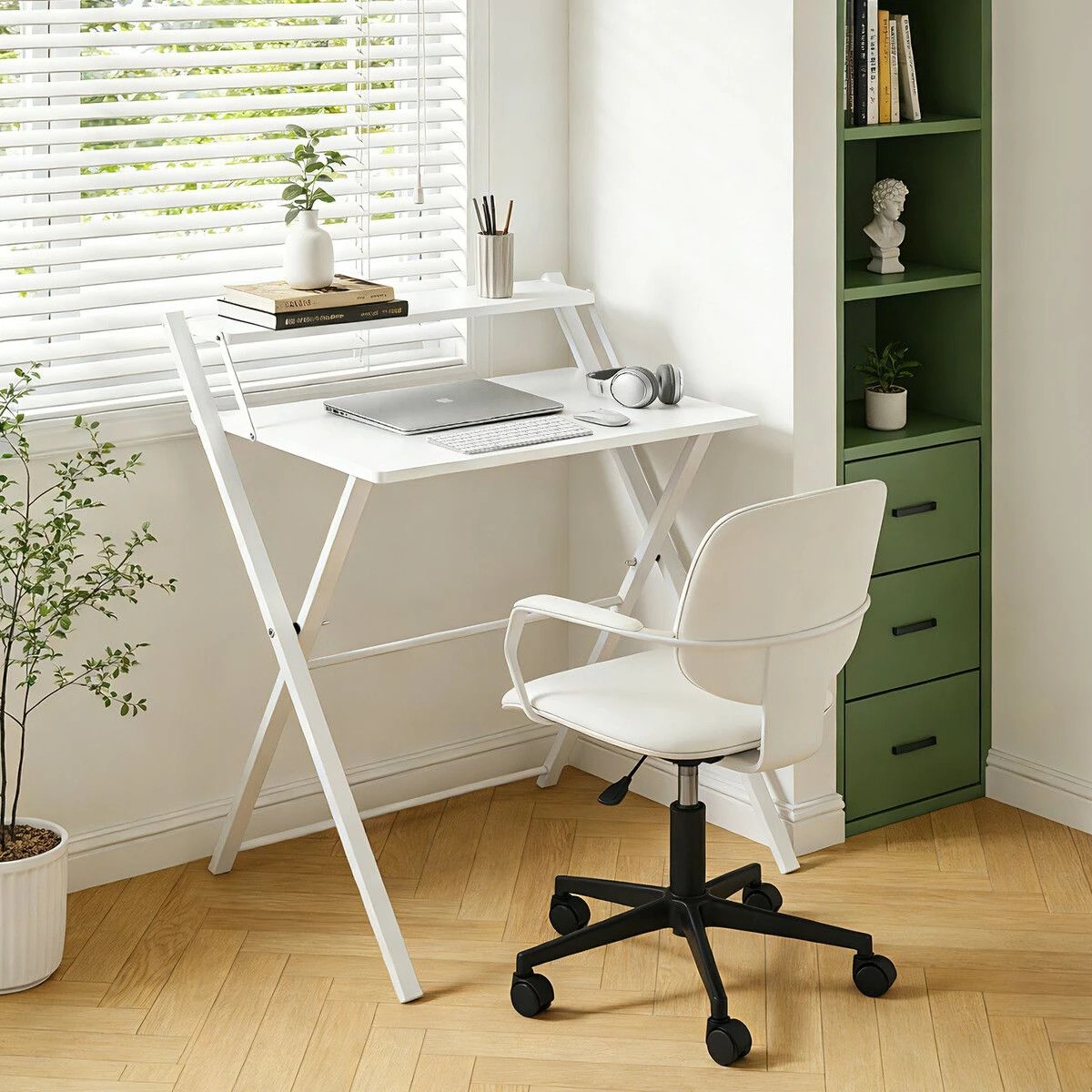 2 AUSWAY Folding Desk Table Collapsible Foldaway Computer Workstation, 2 of 4