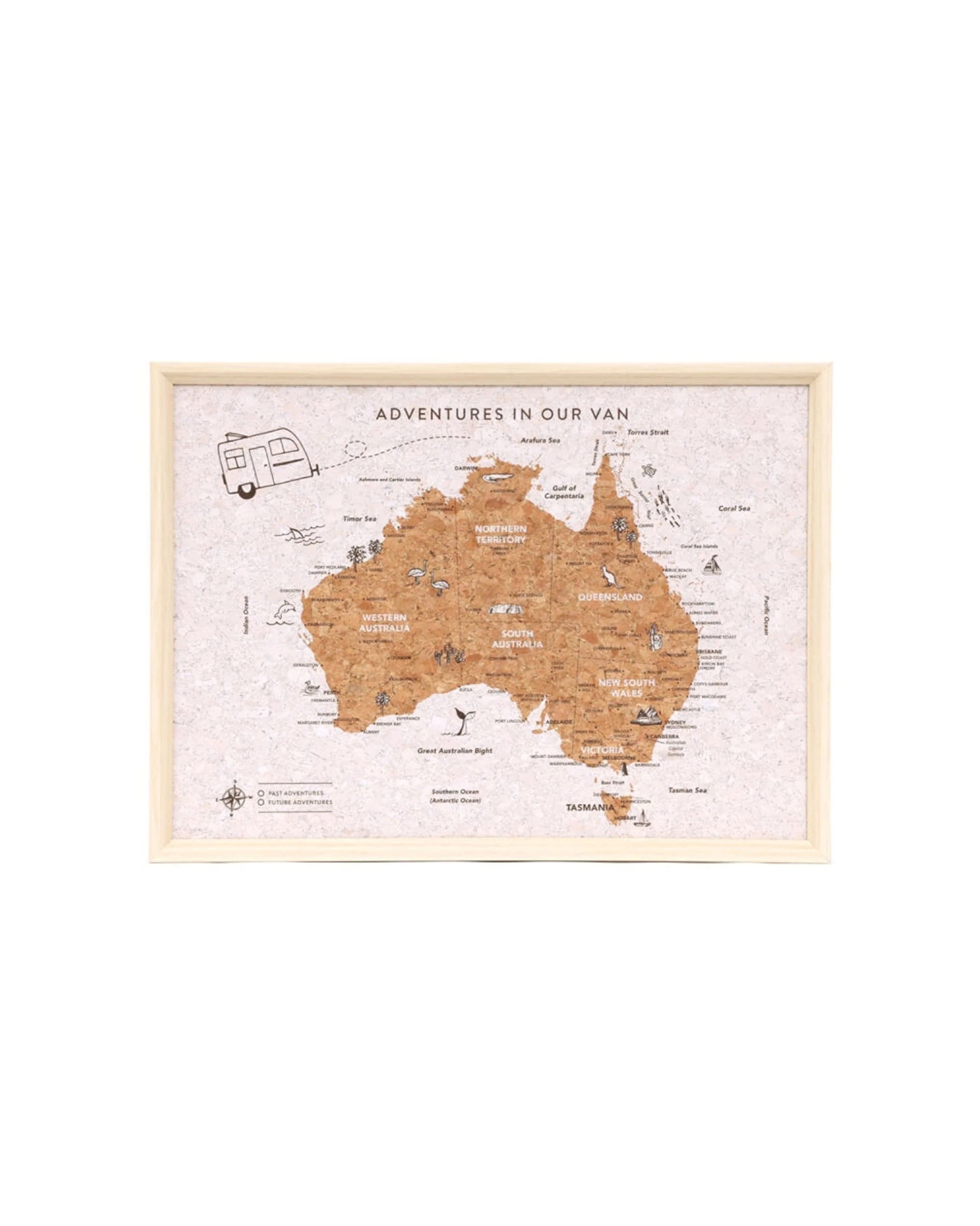 2 Splosh Travel Cork Board Australia Map Framed Canvas Caravan Wall Decor With Pins 38x28xm - Multi, 2 of 4