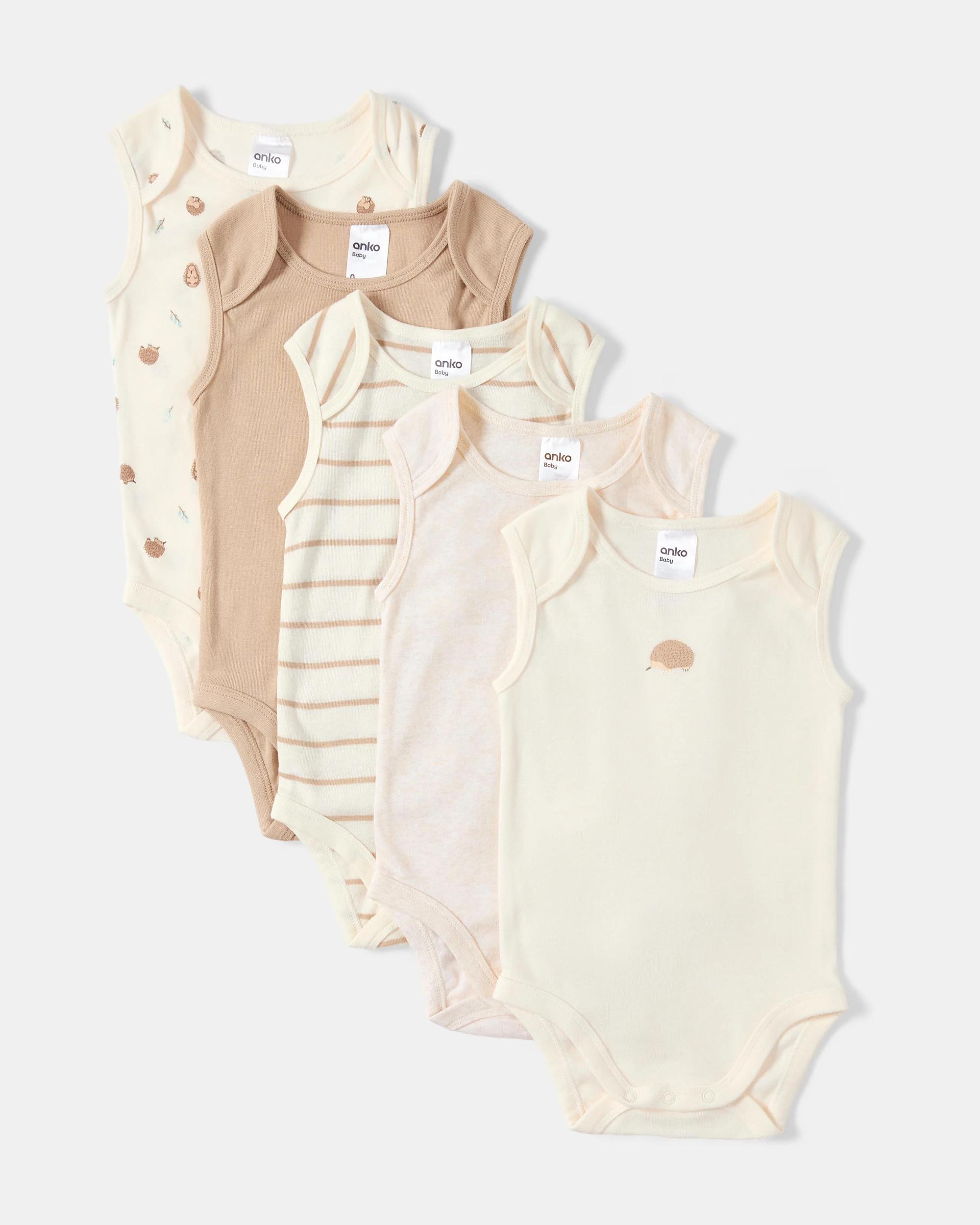 1 5 Pack Sleeveless Bodysuits Bge Ech, 1 of 2
