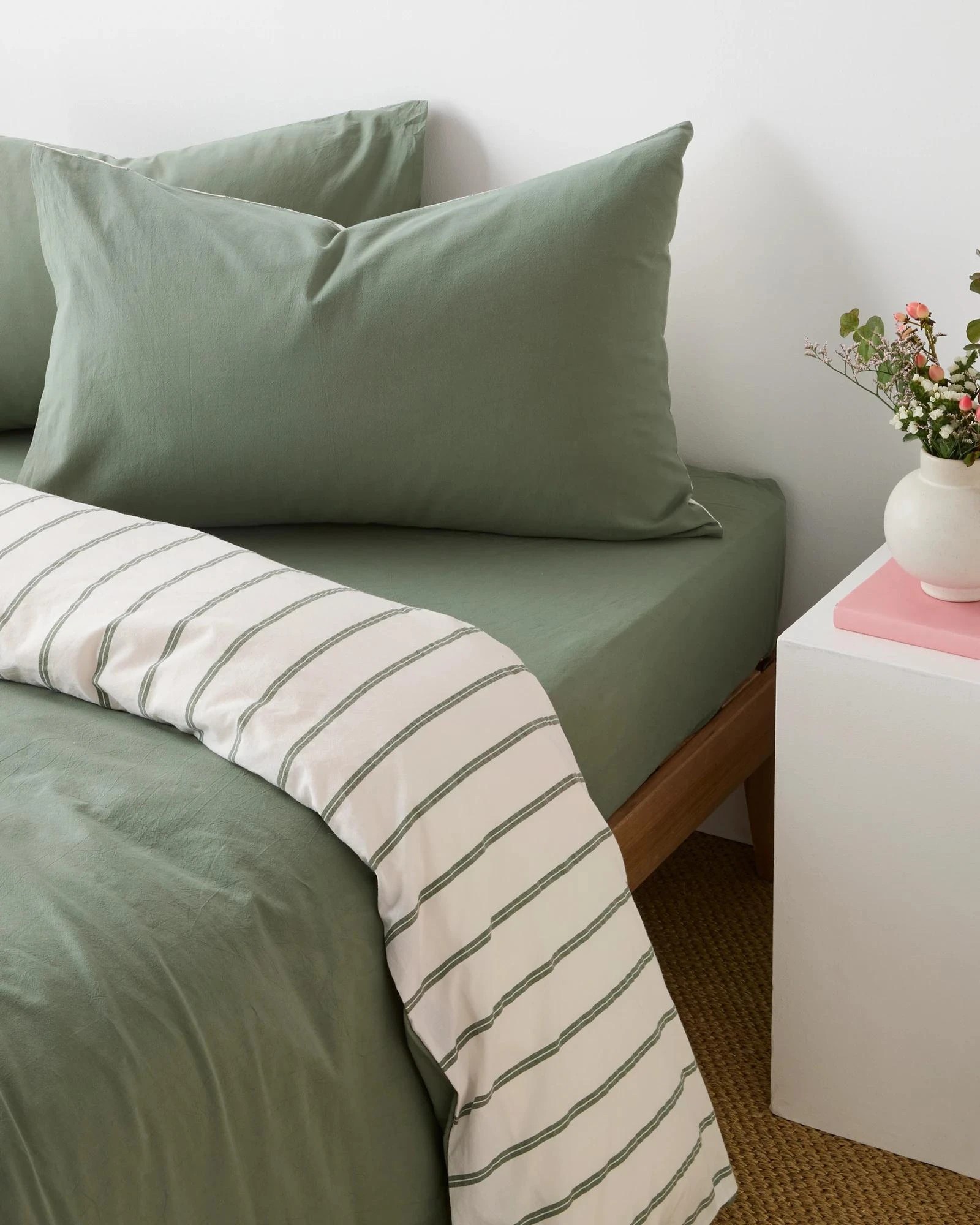 1 Arlo Stonewash Stripe 2 Pack Pillowcases - Queen Bed - Green, 1 of 4