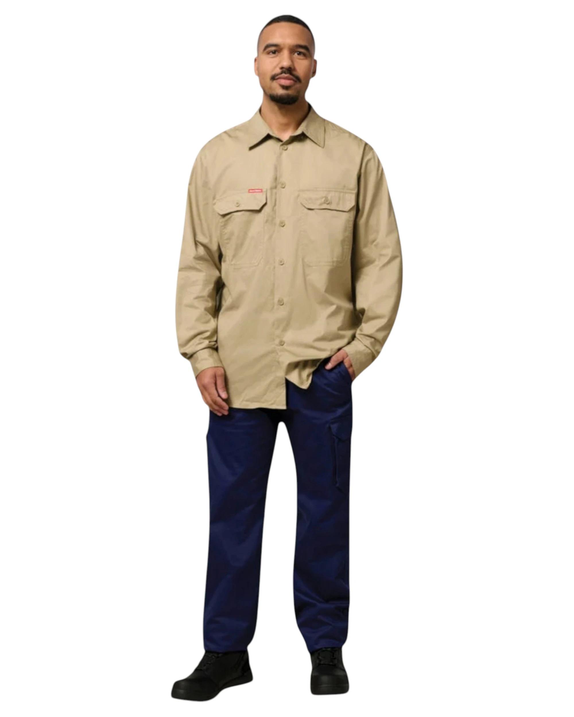 5 Hard Yakka 2 Pack Mens Long Sleeve Lightweight Drill Ventilated Shirt KHAKI, 5 of 7