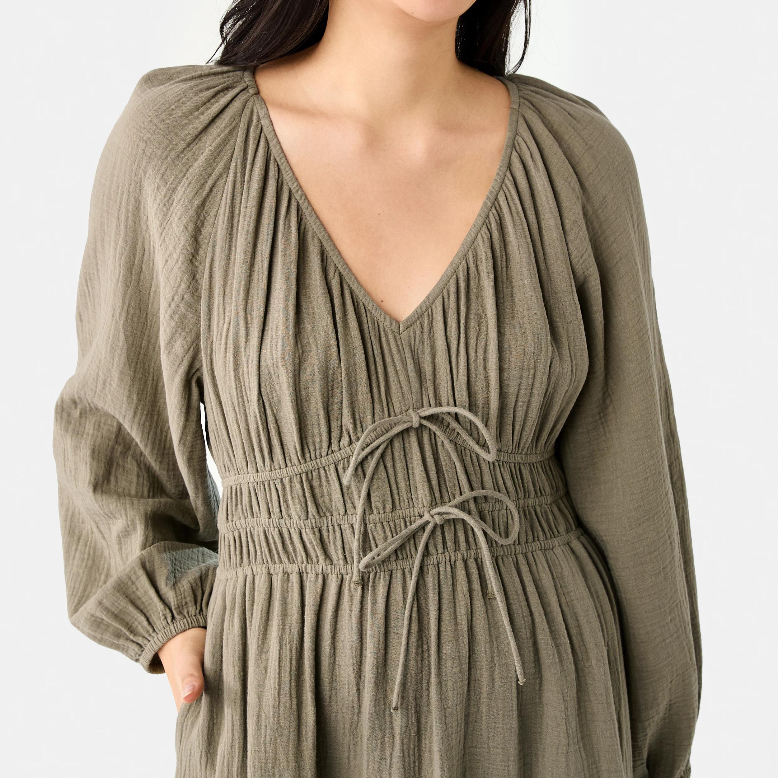 6 Long Sleeve Shirred Detail Midi Dress PAVEMENT GREY, 6 of 7