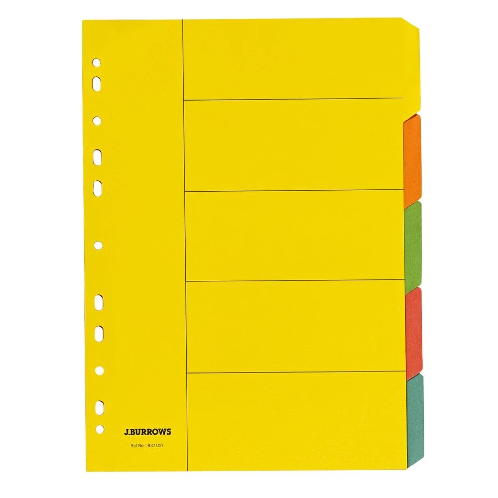 3 J.Burrows A4 5 Tab Dividers Bright Colours, 3 of 3