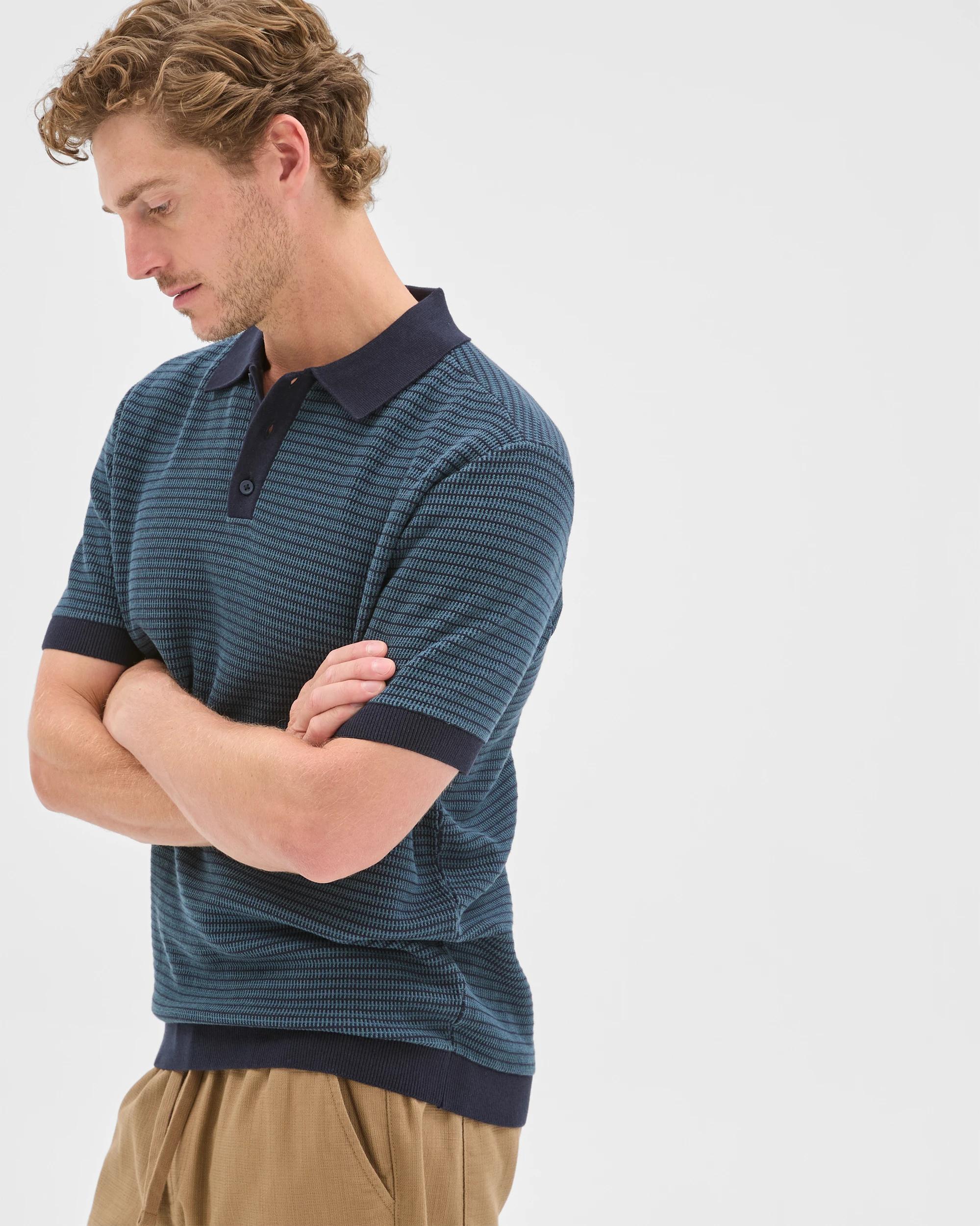4 Target Man Australian Cotton Tonal Knit Polo Top NAVY, 4 of 7