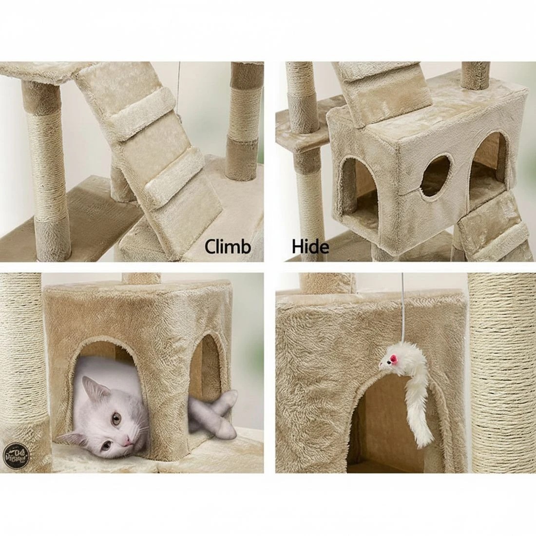 6 i.Pet Cat Tree 180cm Tower Scratching Post Scratcher Wood Condo House Toys - Beige, 6 of 7