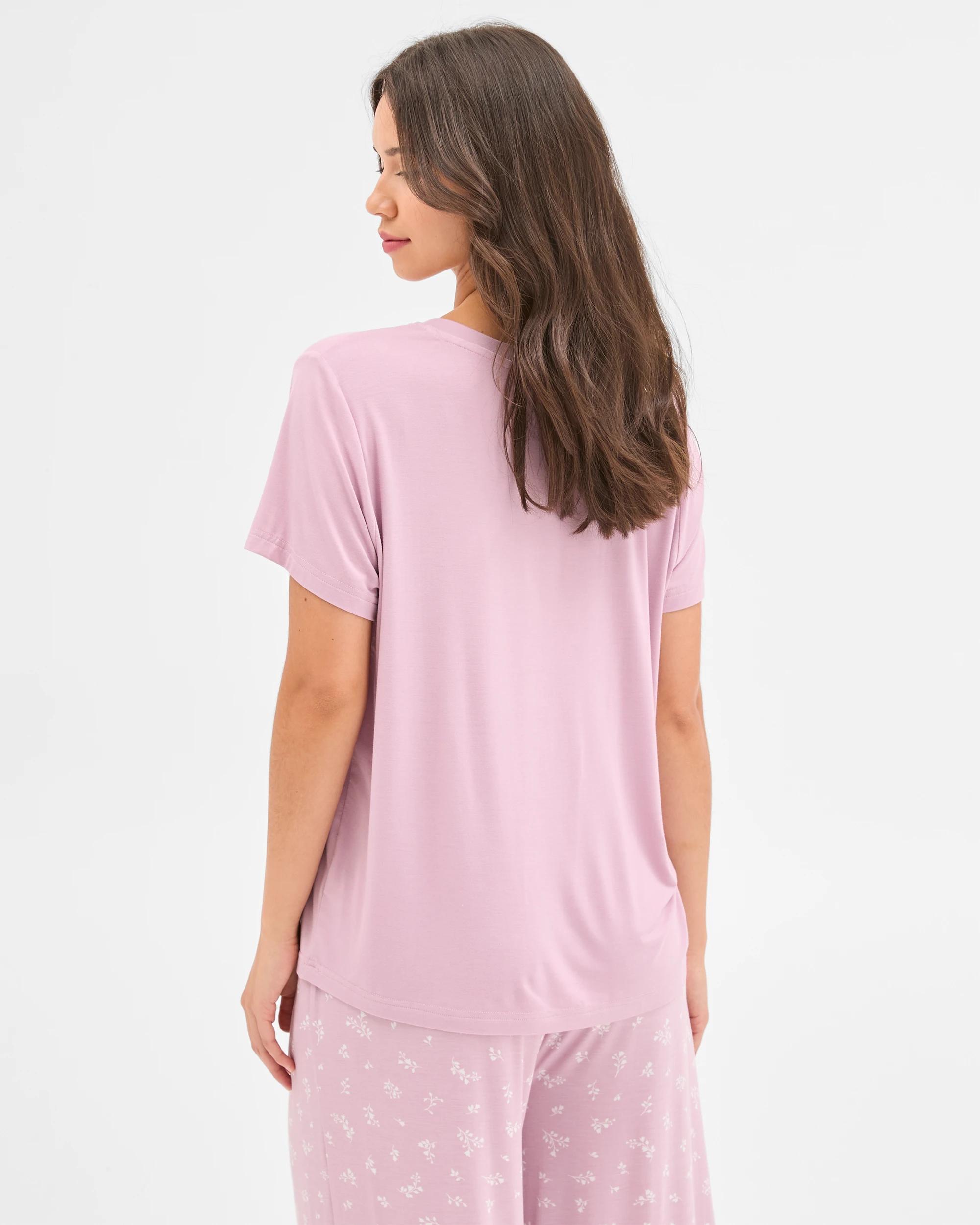 4 Target Woman Soft Comfort Bamboo V-Neck Sleep T-Shirt LACE PINK, 4 of 6