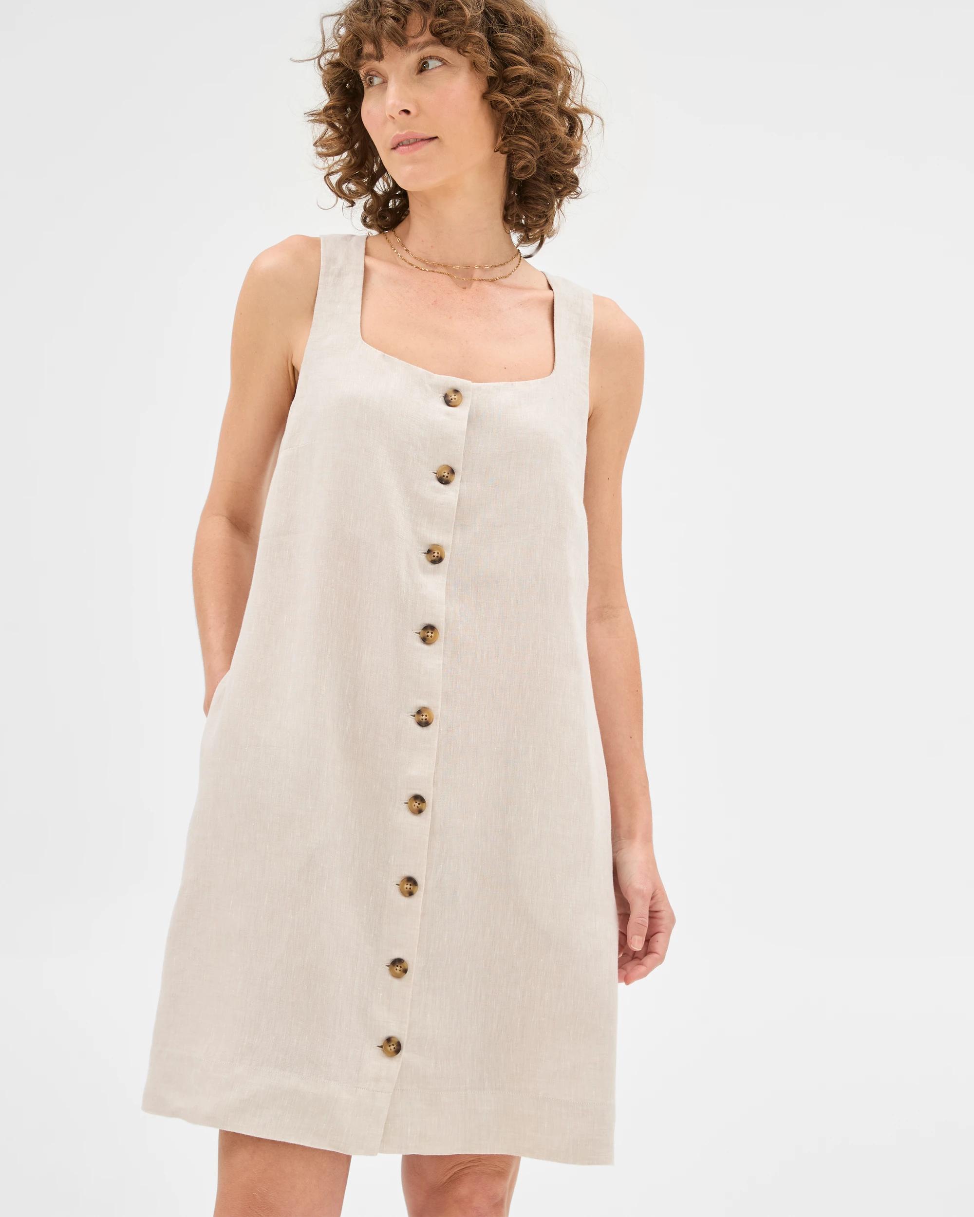 1 Target European Linen Sleeveless A-line Mini Dress FLAX, 1 of 6