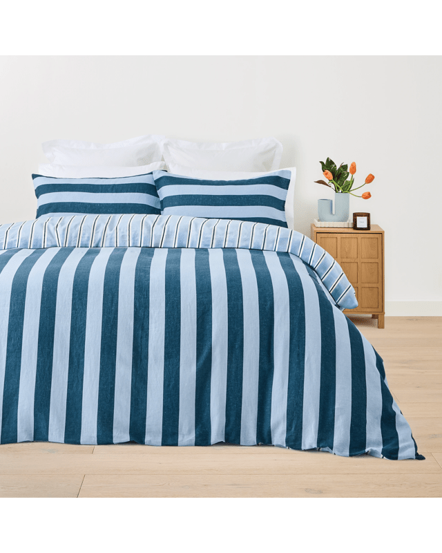 Stripe Cotton Linen Reversible Quilt Cover Set - Queen Bed, 