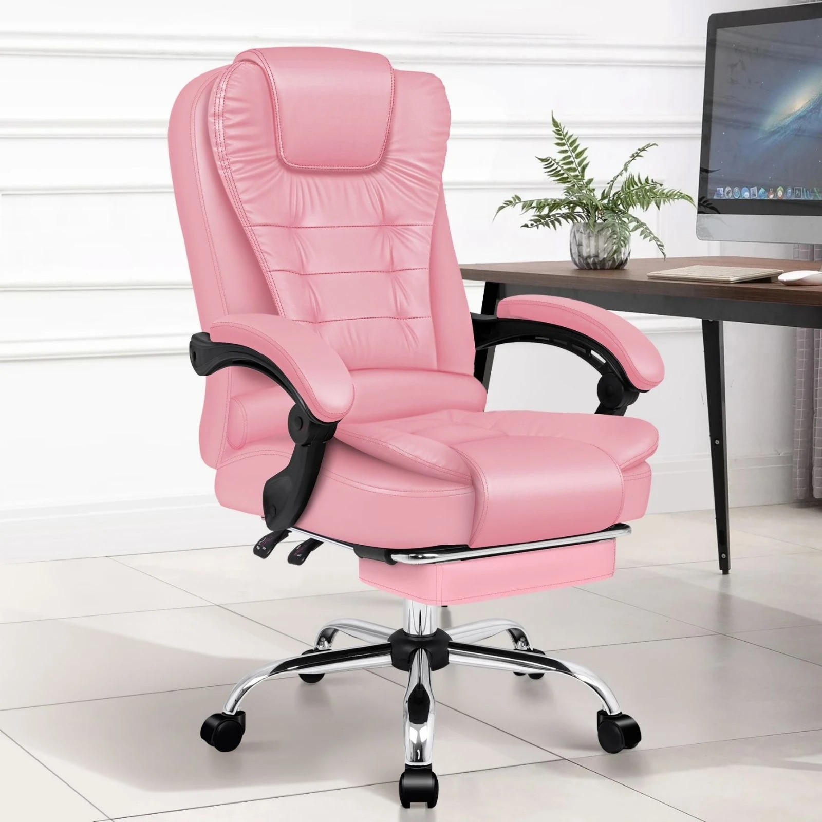6 Alfordson Office Chair Gaming Executive Computer Racer Footrest PU Leather Seat - Pink, 6 of 10
