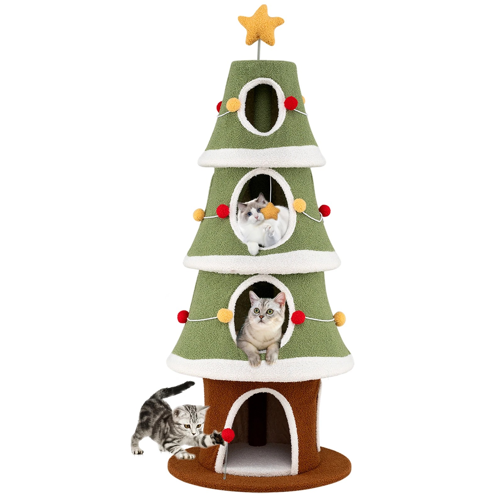 6 Costway  154cm Christmas Cat Tree w/4 Condos Pet Climbing Furniture, 6 of 6