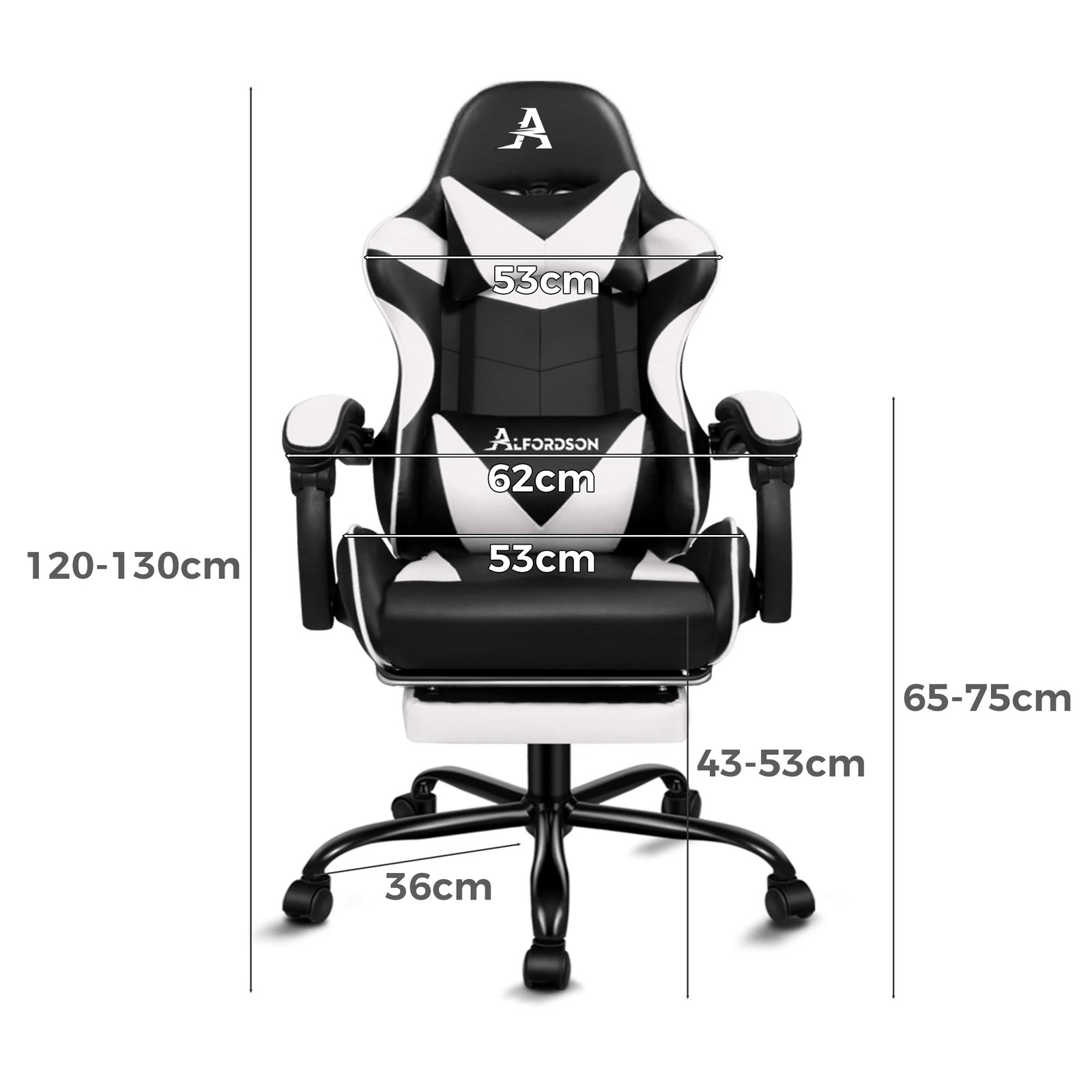3 Alfordson Gaming Chair Office Massage Computer Racing Seat PU Leather - White, 3 of 10