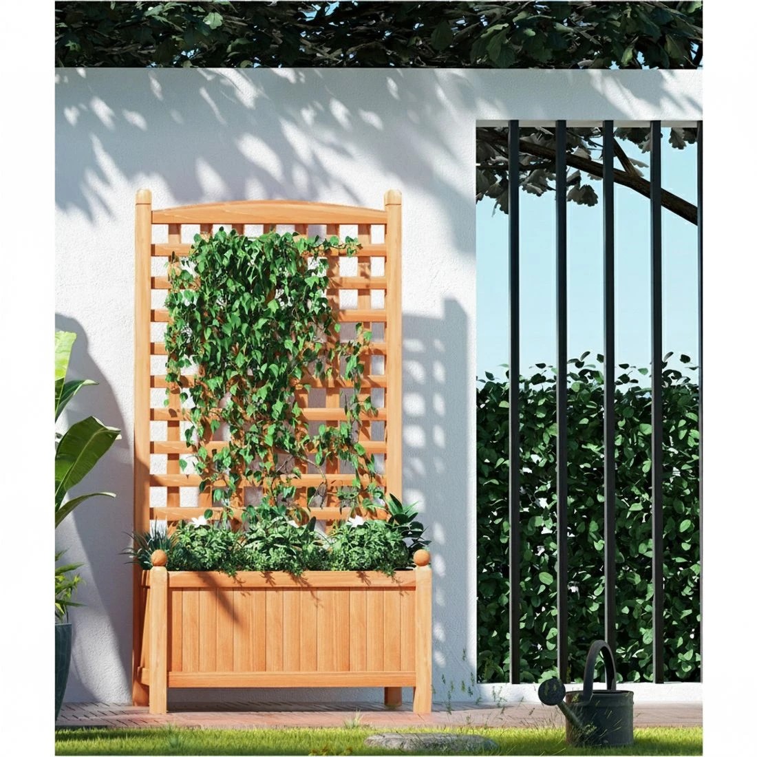 4 Green Fingers Garden Bed Wooden 64x35x115cm Planter Raised Box Container Trellis - Brown, 4 of 5