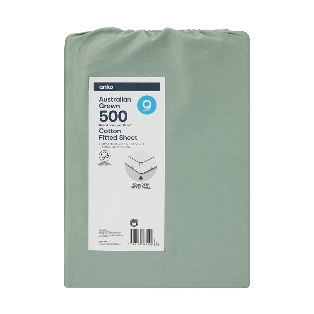 4 500 Thread Count Australian Grown Cotton Fitted Sheet - Queen Bed, Sage, 4 of 4