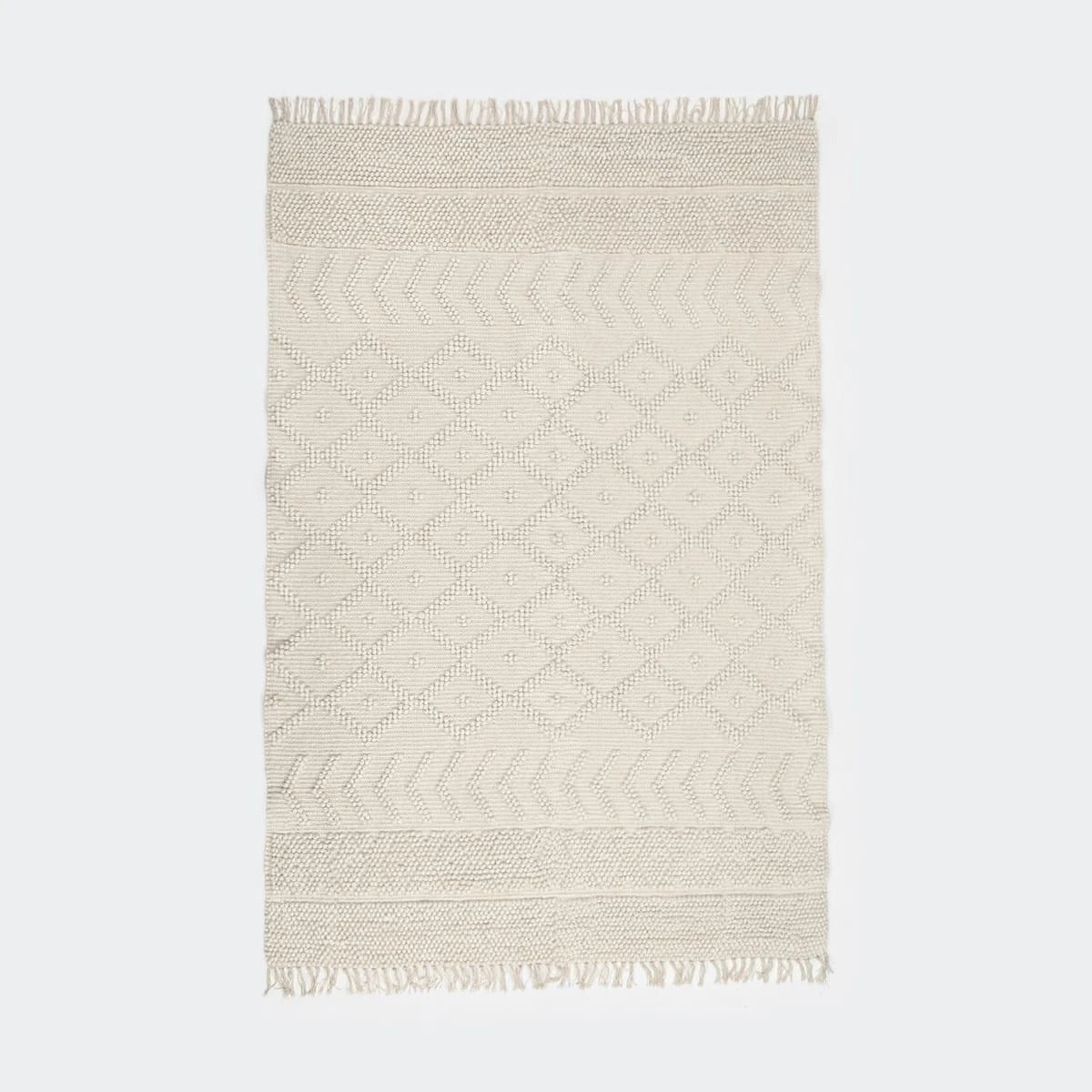 1 Woven Loop Wool Blend Rug - Cream, Large - 235cm x 160cm, 1 of 7