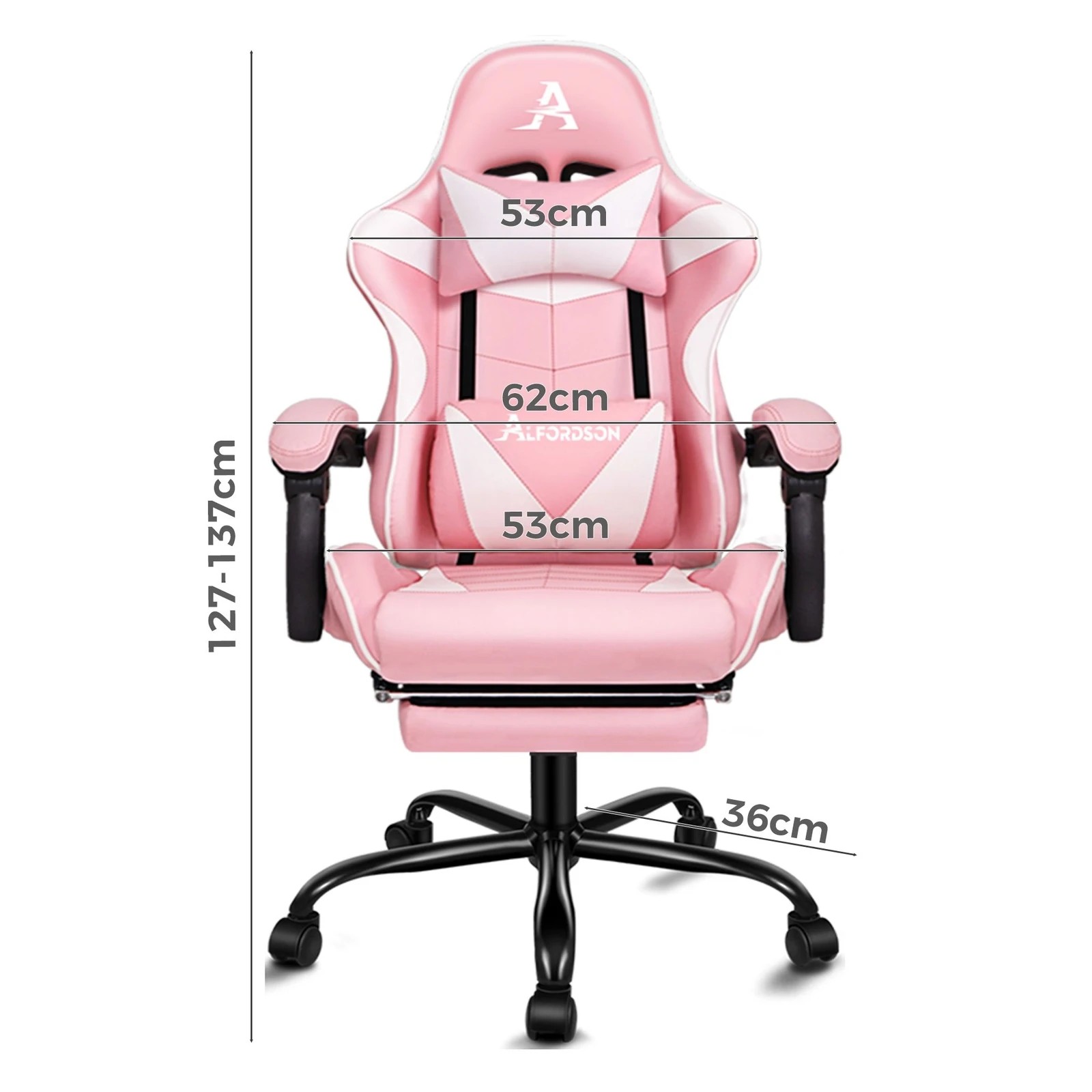 4 Alfordson Gaming Chair Office Executive Racing Footrest Seat PU Leather - Pink, 4 of 10