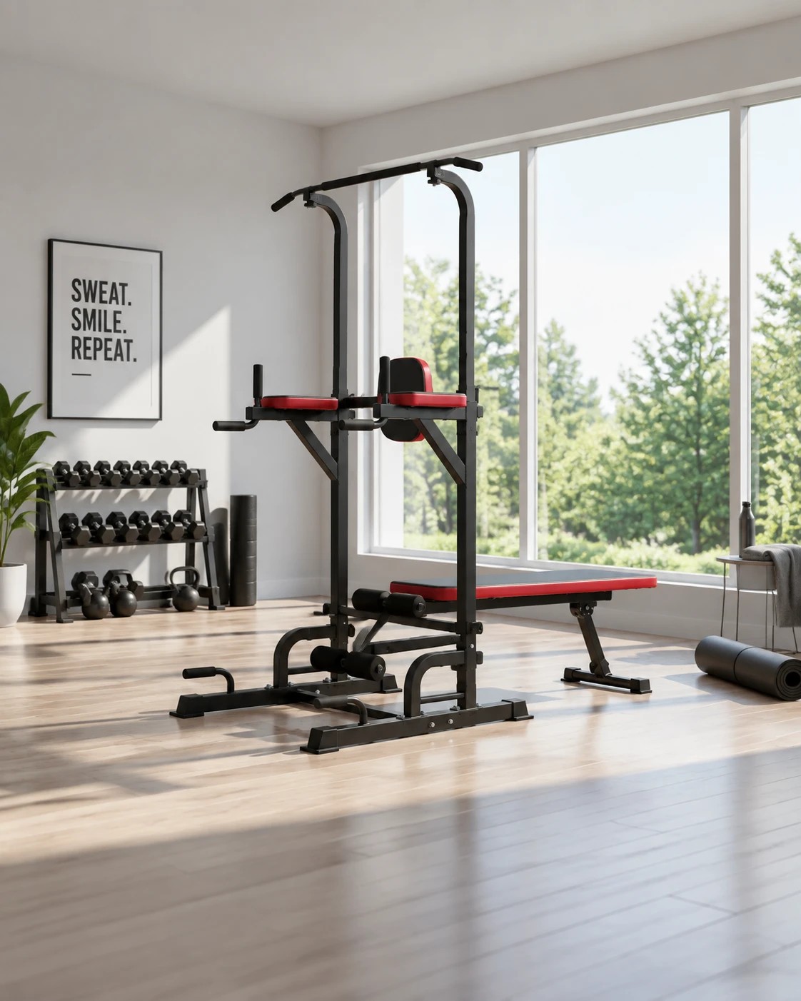 2 Fitness Master Multi Function Power Tower Pull Up Dip Station Bench Home Gym Stand, 2 of 10