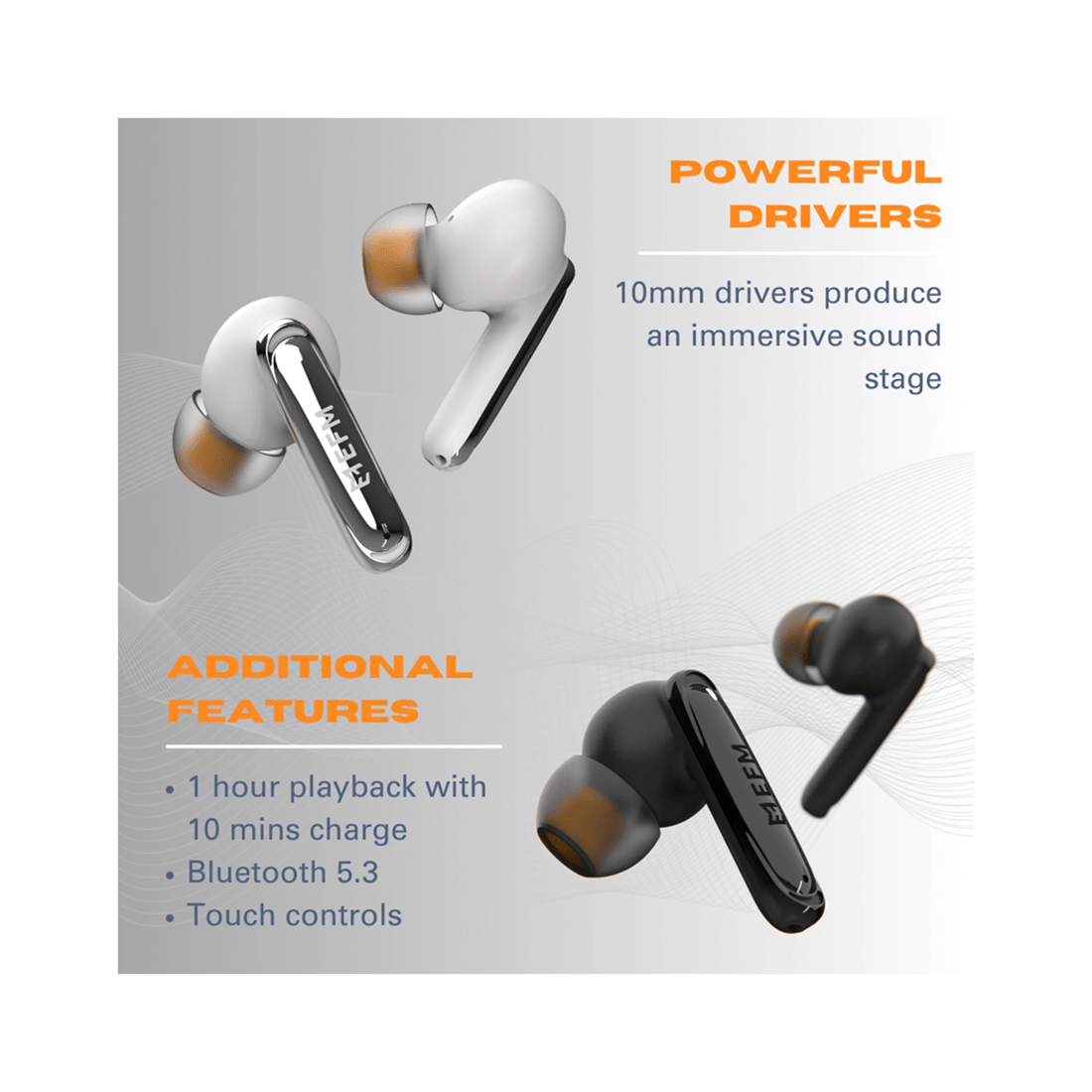 6 EFM TWS In-Ear Wireless Earbuds Active Noise Cancelling ANC ENC Bluetooth 5.3 - White, 6 of 6