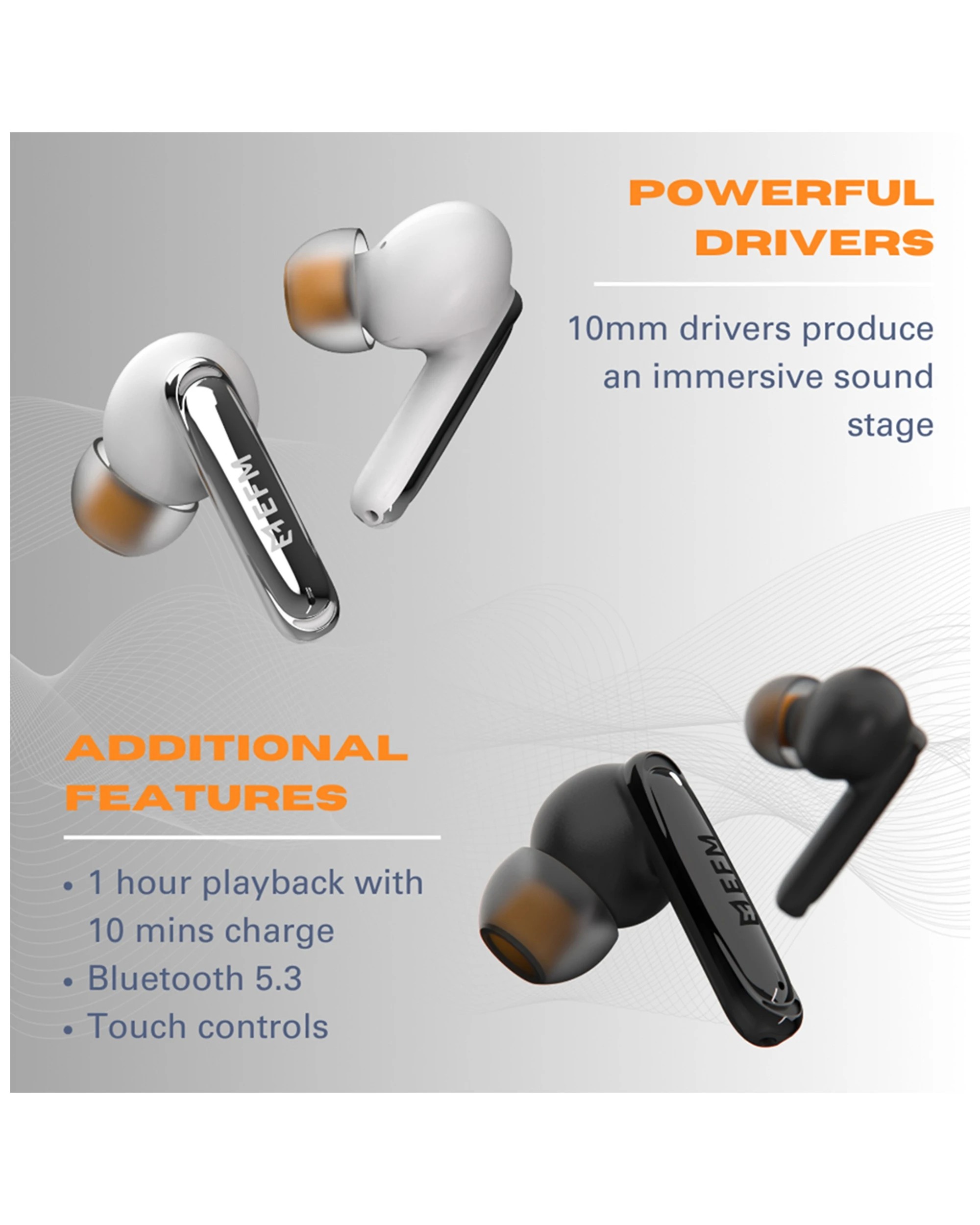 6 EFM TWS In-Ear Wireless Earbuds Active Noise Cancelling ANC ENC Bluetooth 5.3 - White, 6 of 6