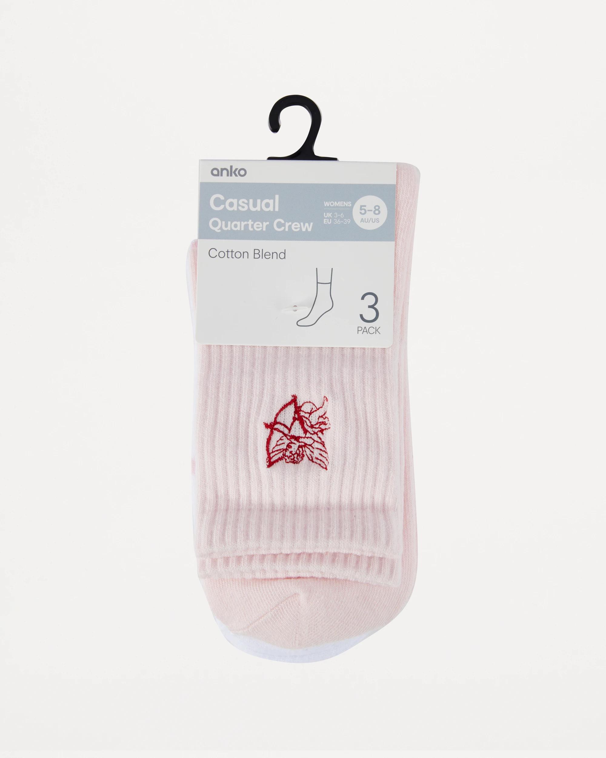 3 3 Pack Rib Quarter Crew Socks Angel, 3 of 3