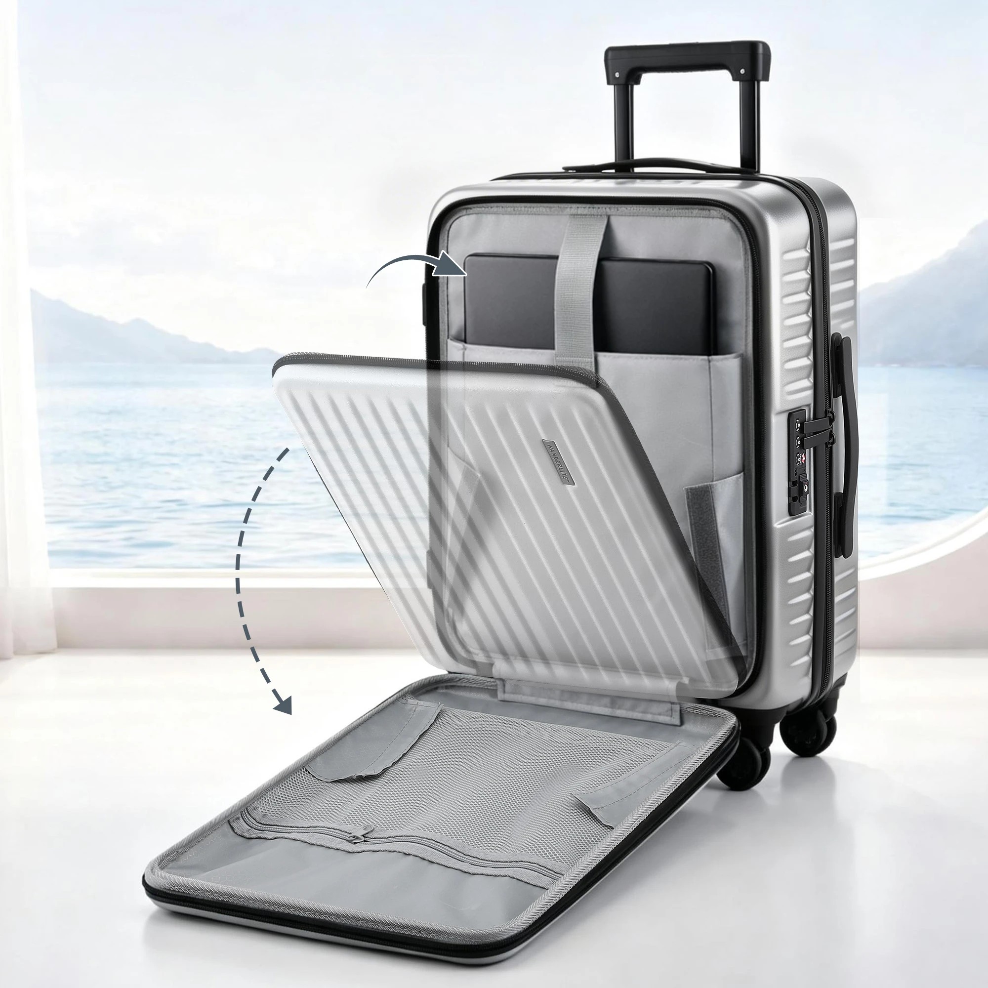 6 Wanderlite 20" Luggage Suitcase Front Pocket Travel Carry On Dual TSA - Silver, 6 of 9