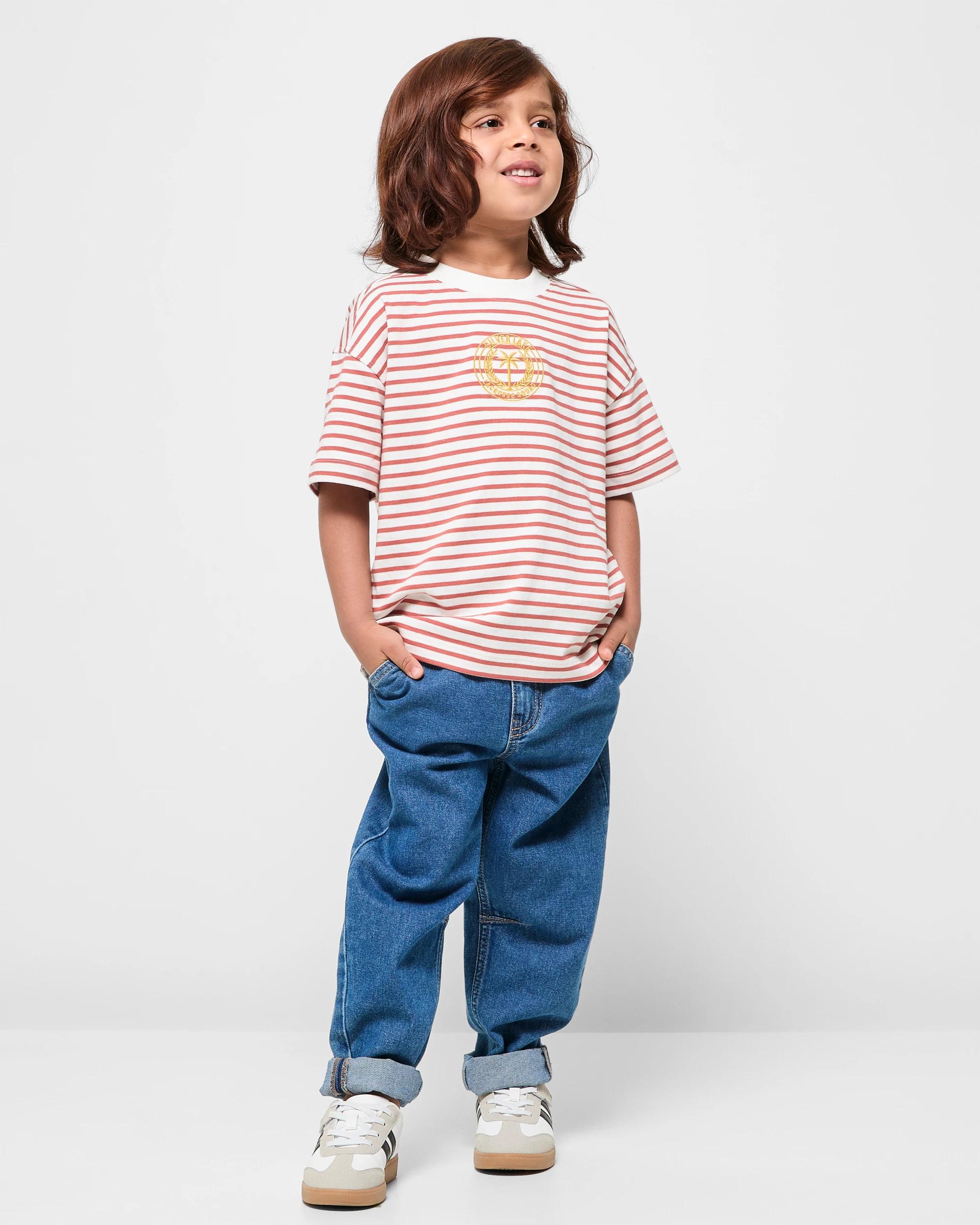 2 Target Australian Cotton Oversized Stripe Heavyweight T-shirt RED, 2 of 5