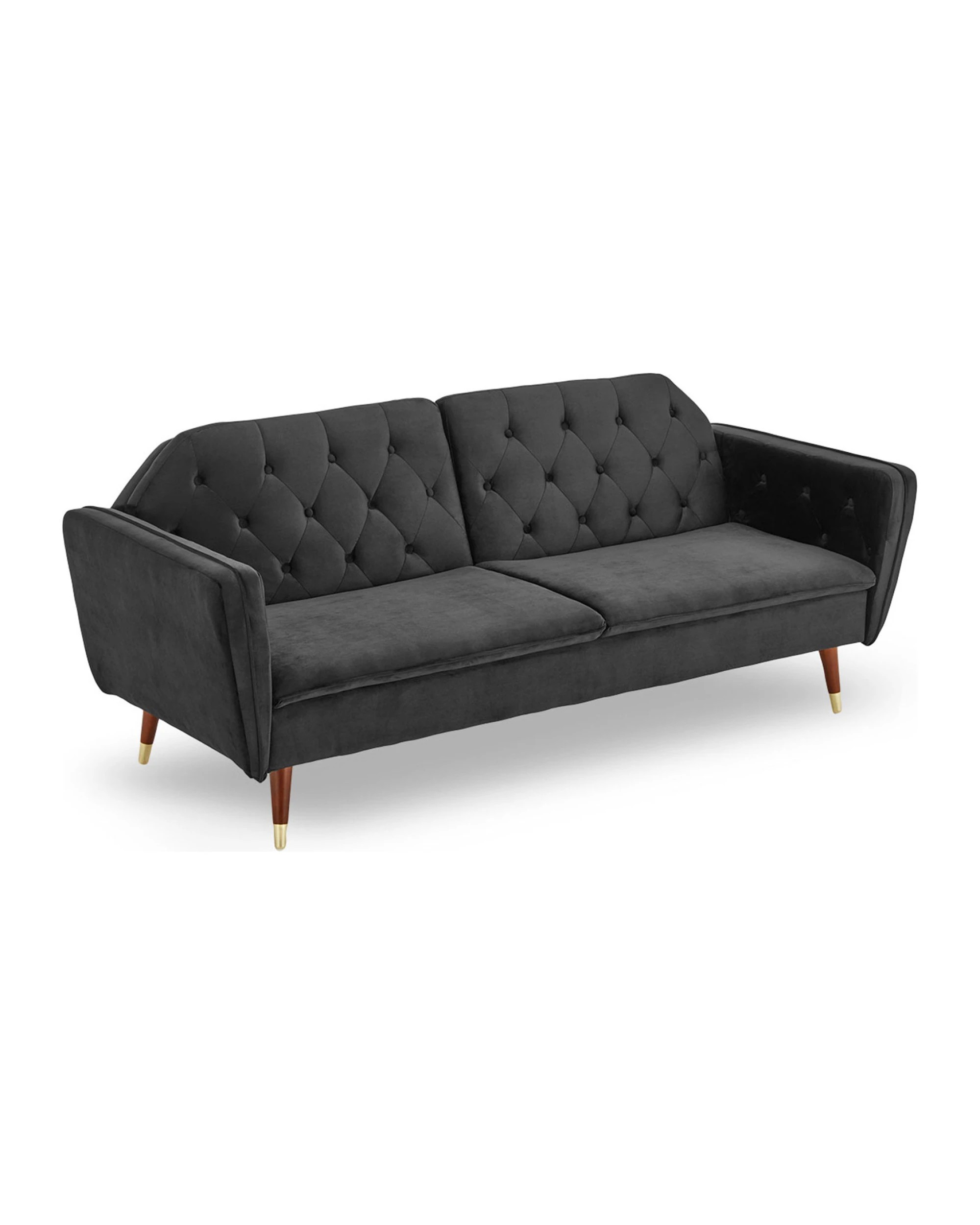 2 Sarantino Faux Velvet Tufted Sofa Bed Couch Futon - Black, 2 of 10