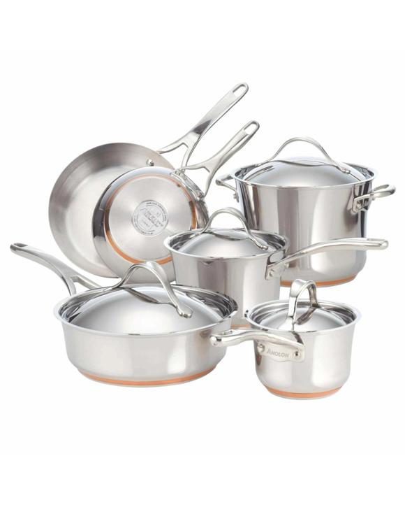 Anolon Nouvelle Copper Stainless Steel Induction 10 Piece Cookware Set - Silver