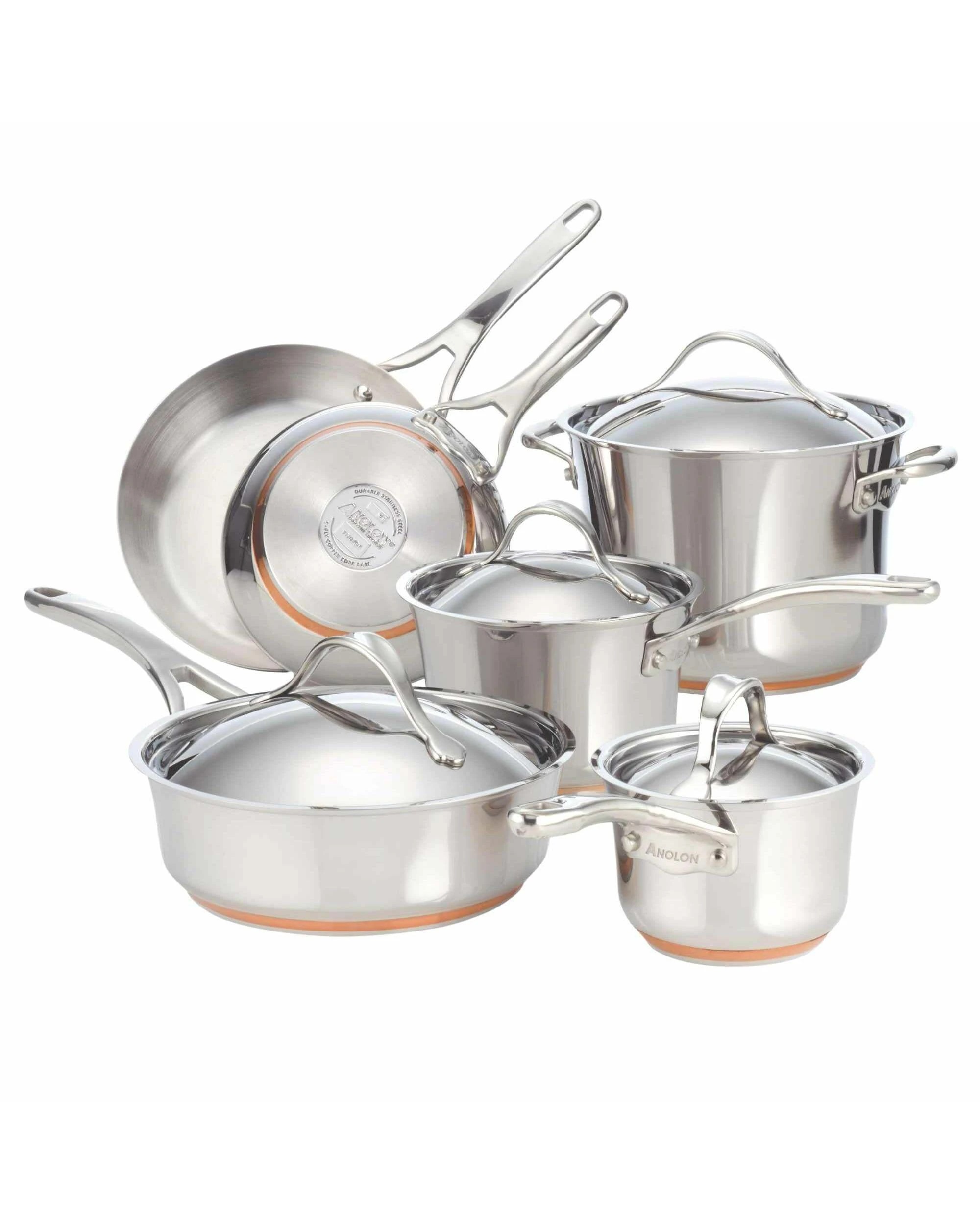 1 Anolon Nouvelle Copper Stainless Steel Induction 10 Piece Cookware Set - Silver, 1 of 1