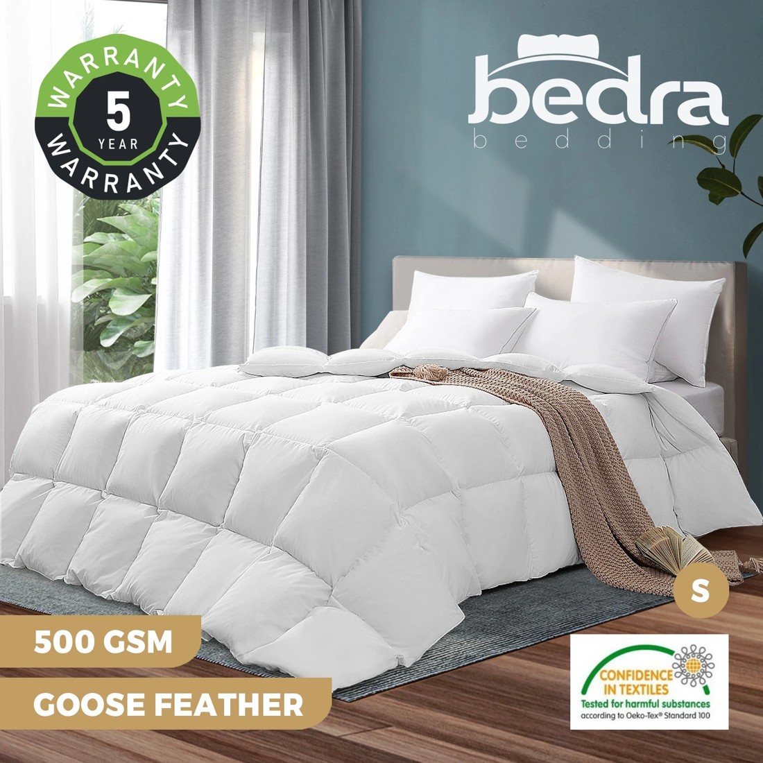 3 Bedra Bedding Single 500GSM Goose Down Feather Quilts Duvet Doona - White, 3 of 10
