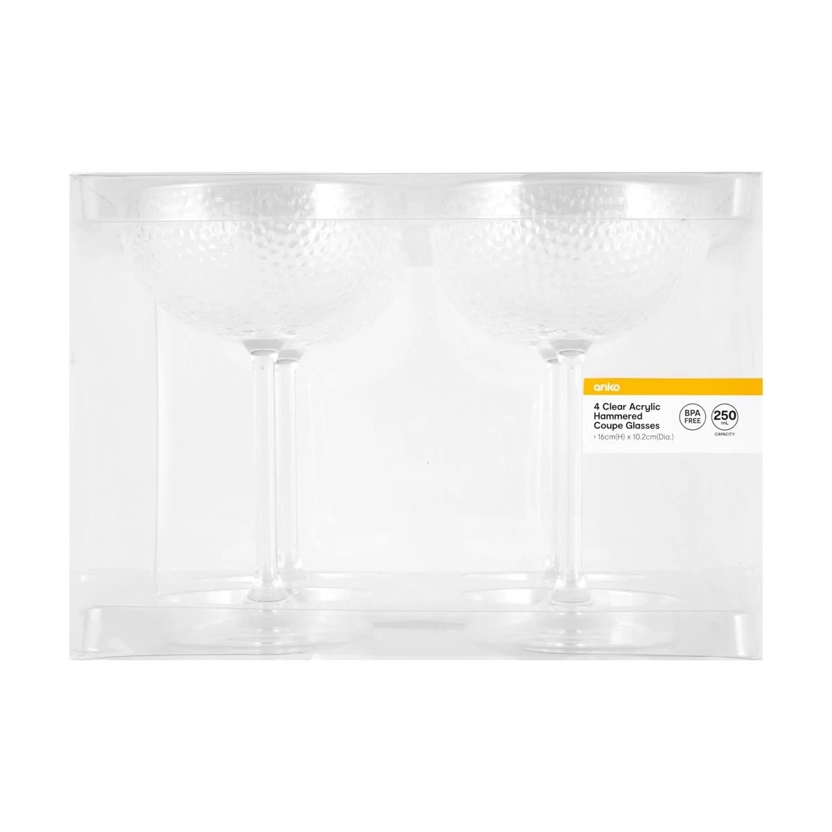5 4 Clear Acrylic Hammered Coupe Glasses, 5 of 5