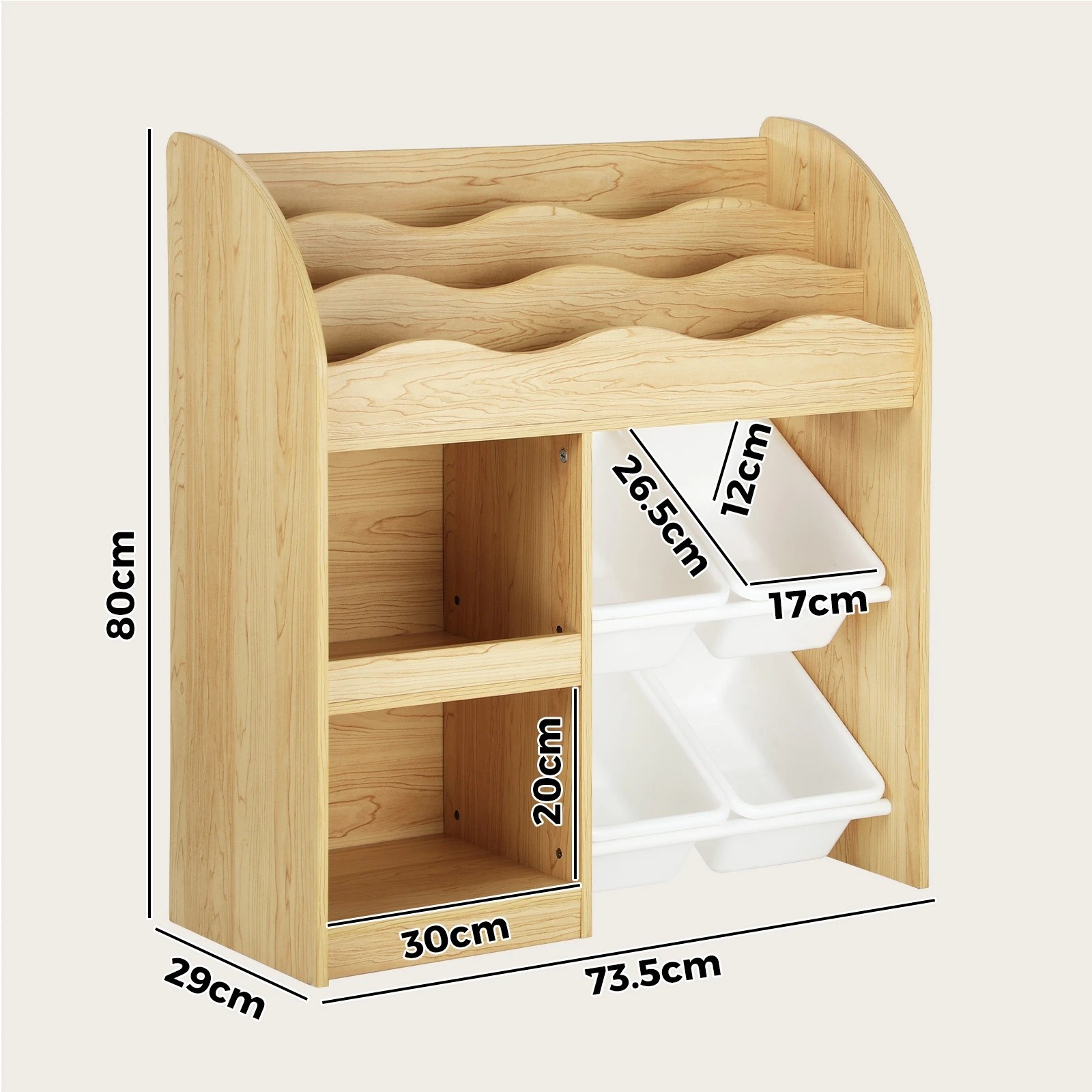 2 Oikiture Kids Bookshelf 4 Bins Toy Box Storage Organiser Display Shelf
 - Natural, 2 of 10