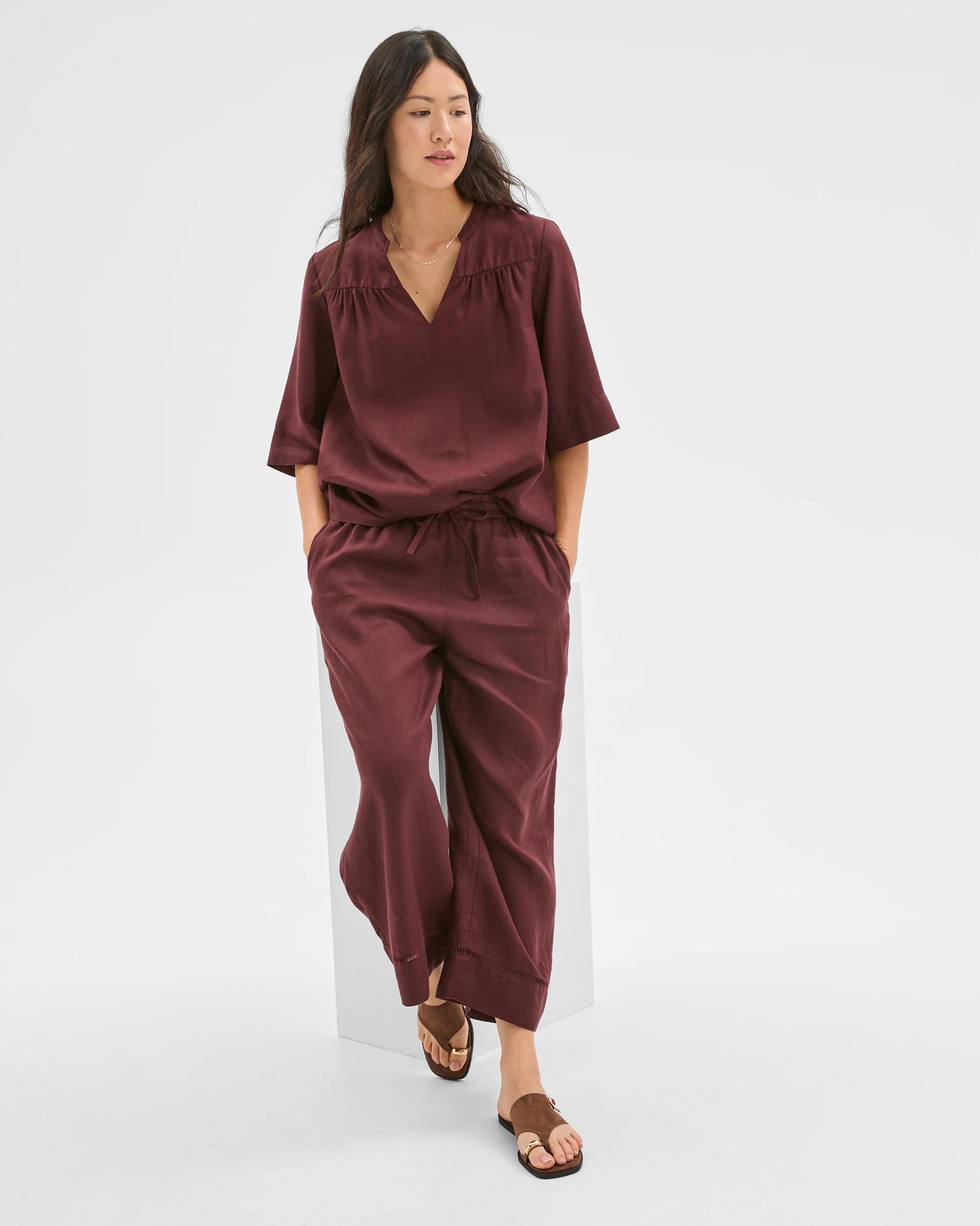 3 Target Woman Resort European Linen Trim Crop Pants CHOCOLATE PLUM, 3 of 6