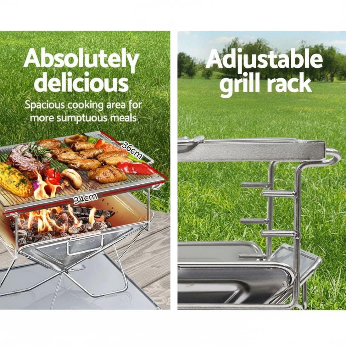 4 Grillz Fire Pit BBQ Grill with Carry Bag Camping - Silver, 4 of 6