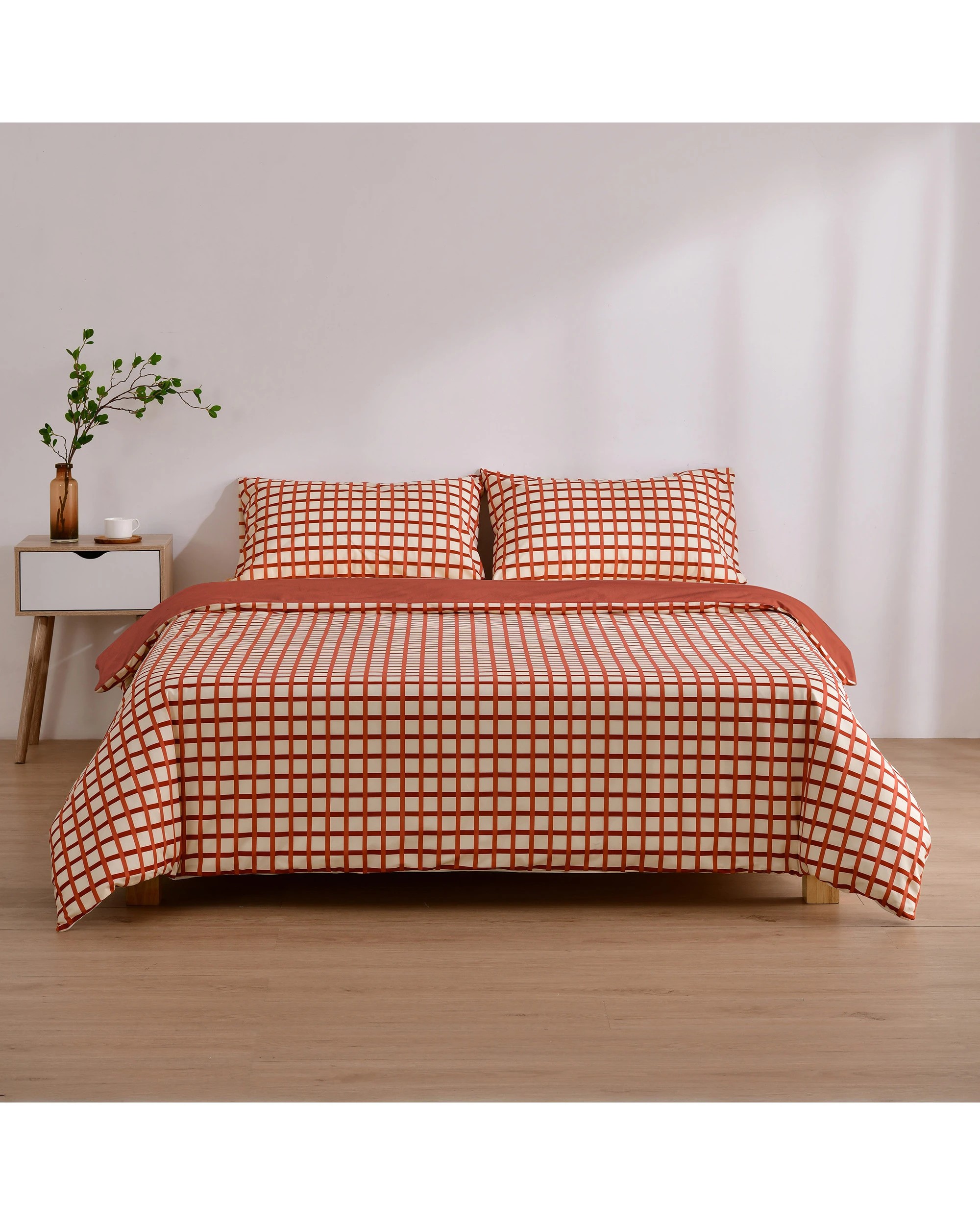 1 Dreamaker Micro Flannel Reversible Grid Quilt Cover Set - King Single Bed - Sienna, 1 of 9
