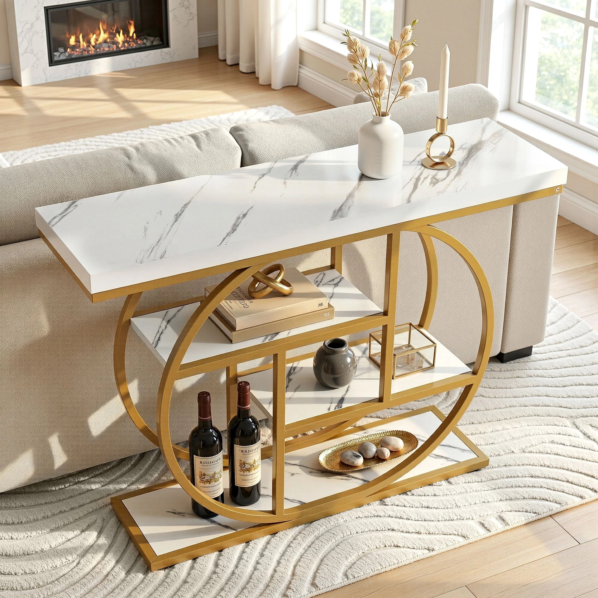 5 Artiss Console Table Marble Effect 4-Tier Shelves Entryway Desk 105CM - Multi, 5 of 9